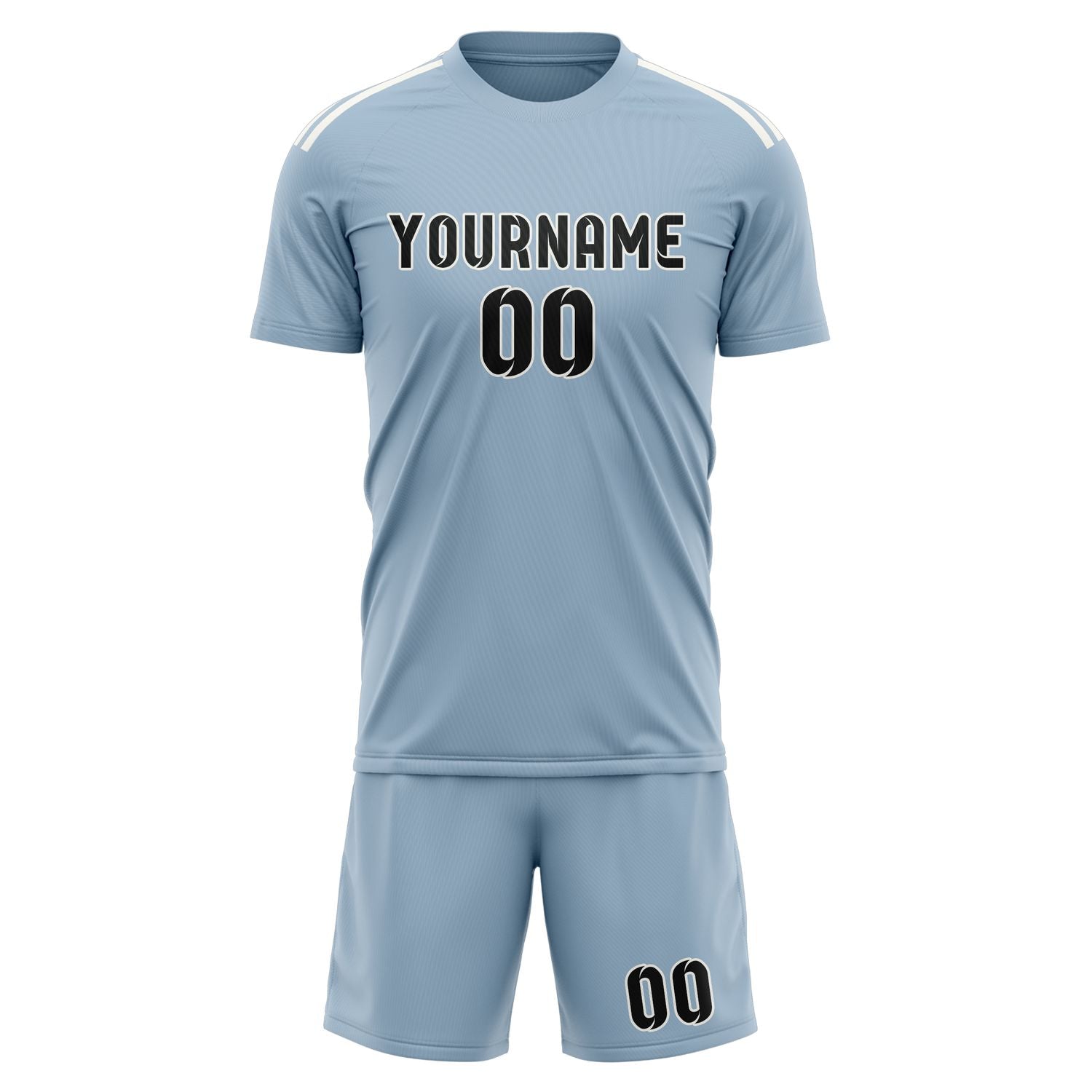 Maßgeschneidertes Professionelles Hellblau Schwarz Fußballtrikot-Set