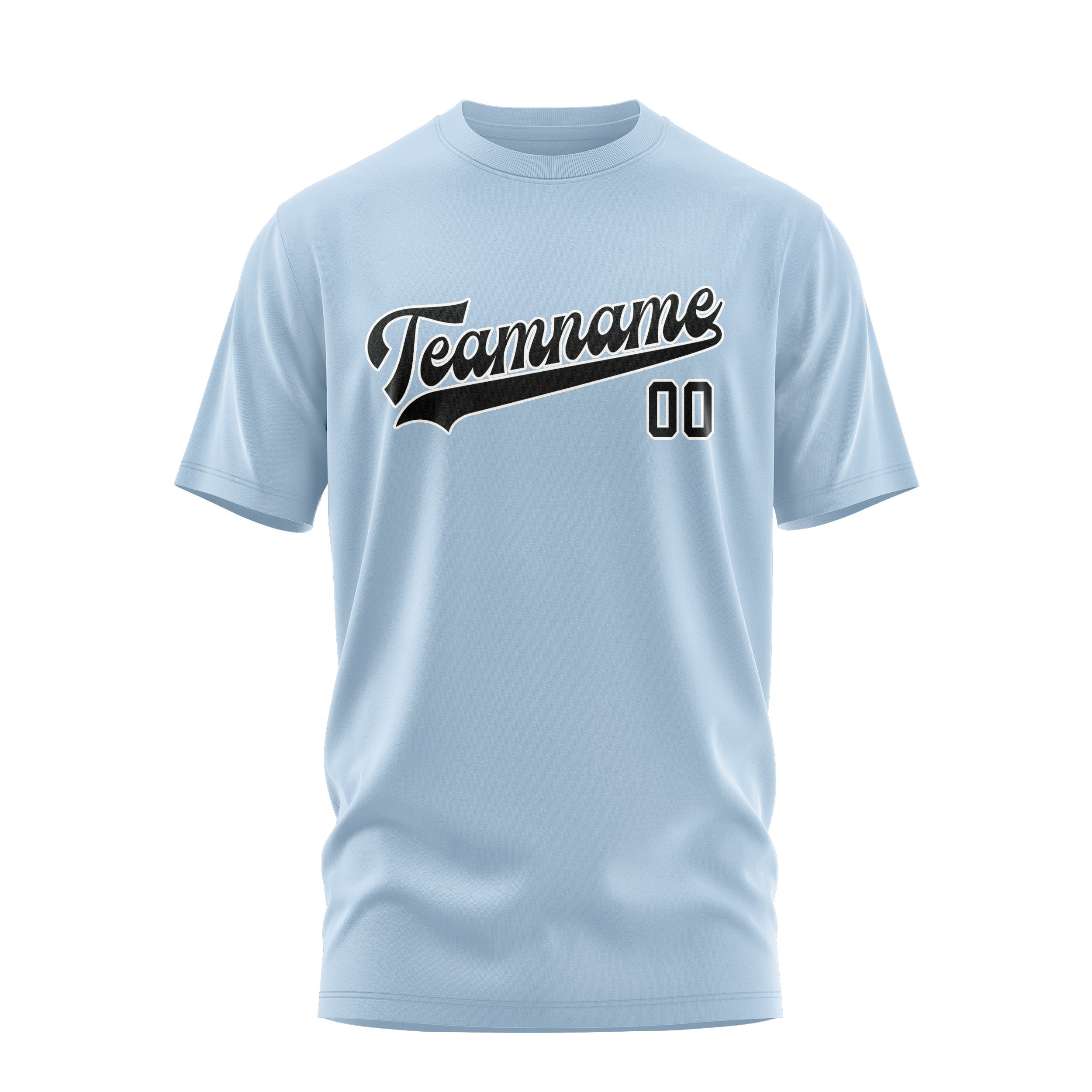 Maßgeschneidertes Hellblau Schwarz T-Shirt