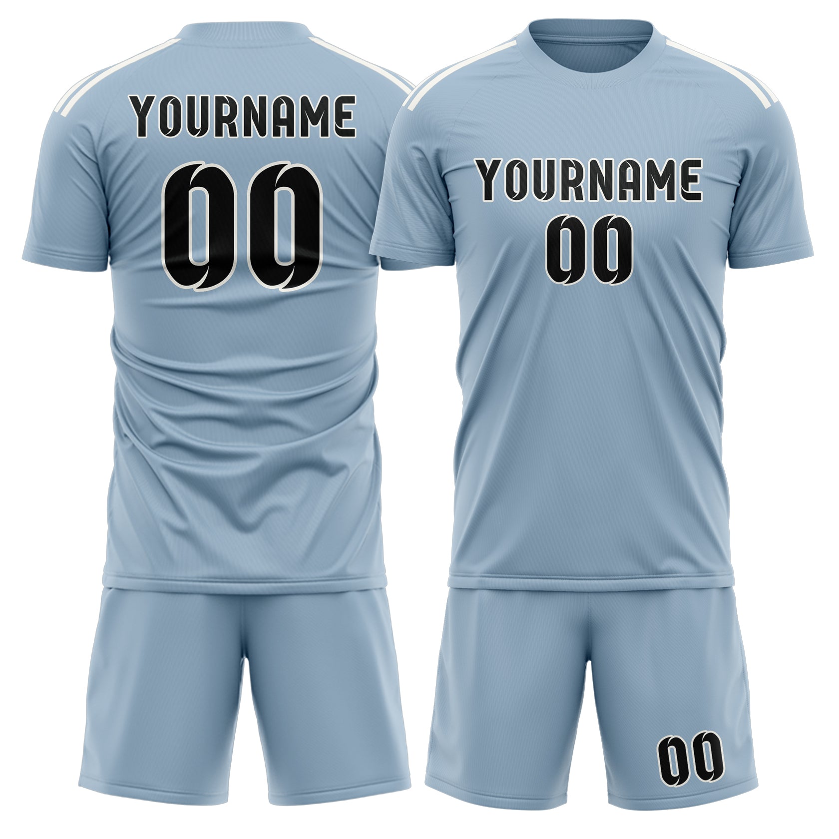 Maßgeschneidertes Professionelles Hellblau Schwarz Fußballtrikot-Set