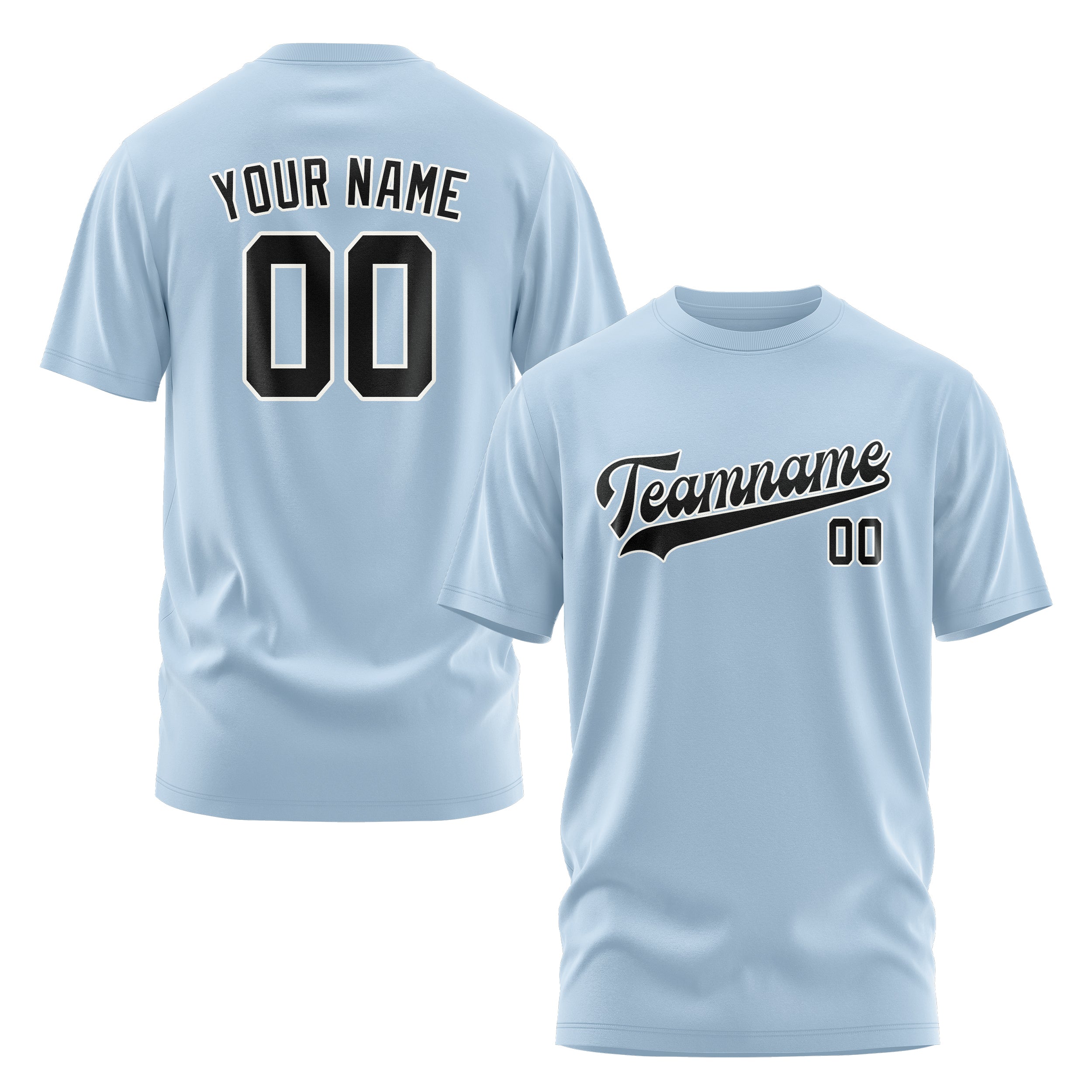Maßgeschneidertes Hellblau Schwarz T-Shirt