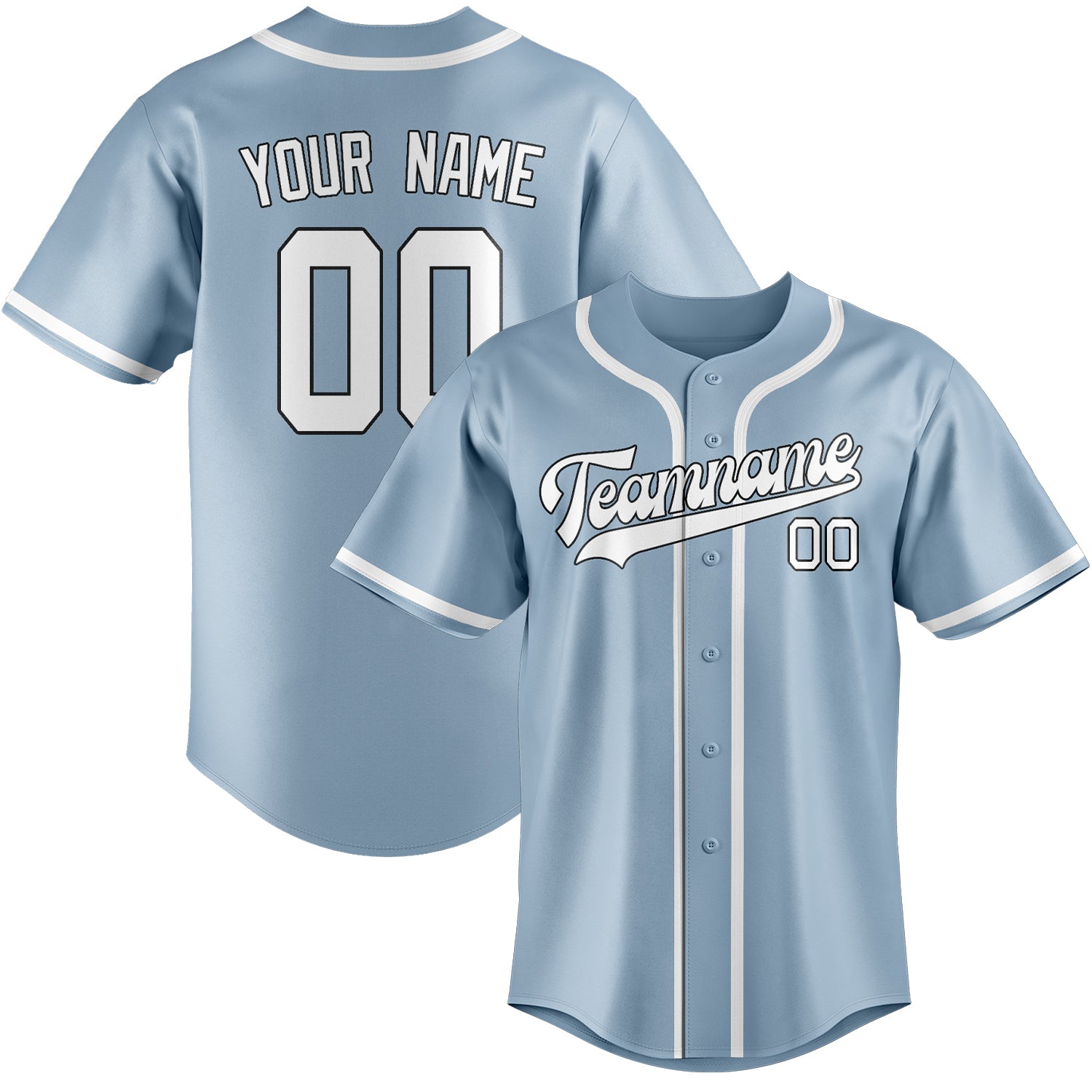 Benutzerdefiniertes Professionelles Hellblau Weiß Baseballtrikot