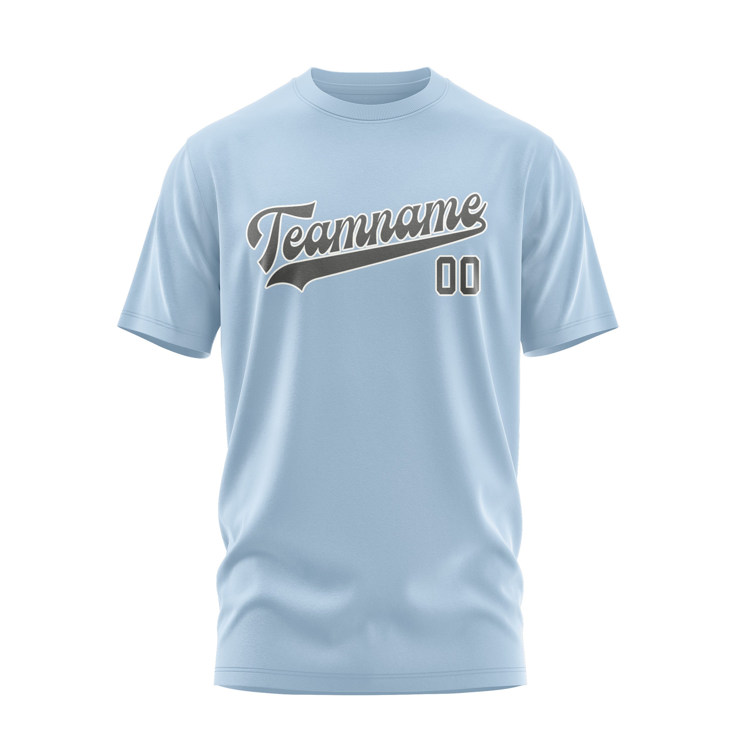 Maßgeschneidertes Hellblau Dunkelgrau T-Shirt