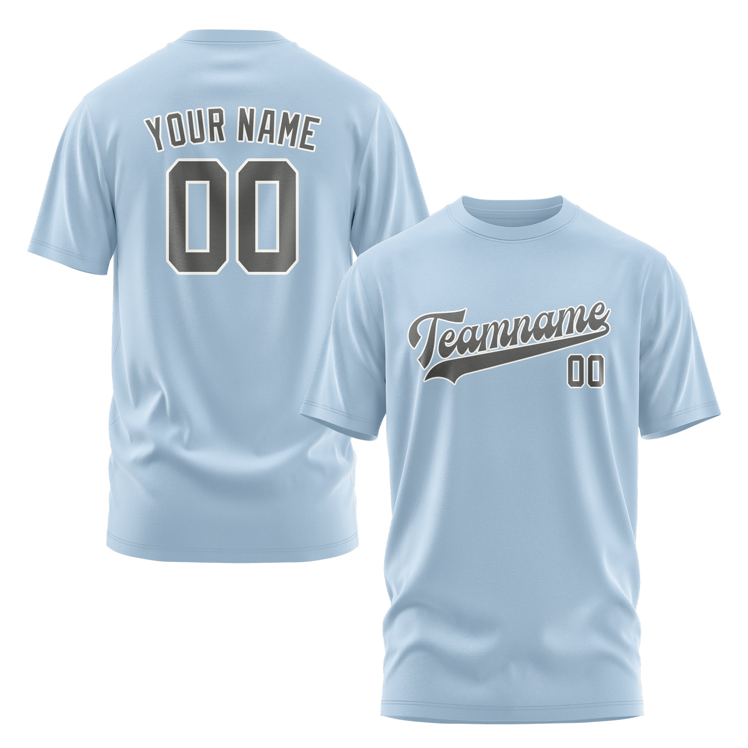 Maßgeschneidertes Hellblau Dunkelgrau T-Shirt