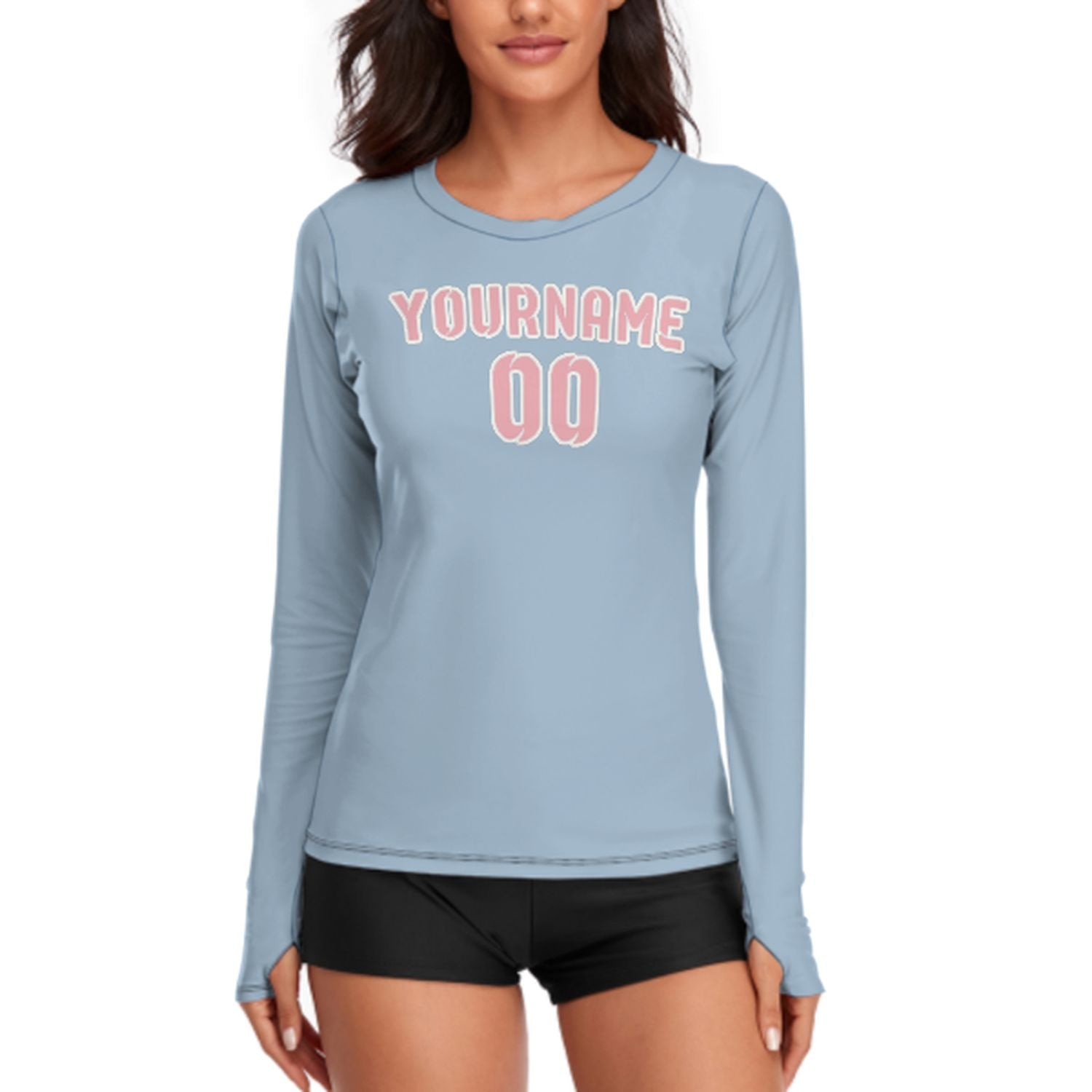 Maßgeschneidertes Hellblau Rosa Damen Langarmshirt