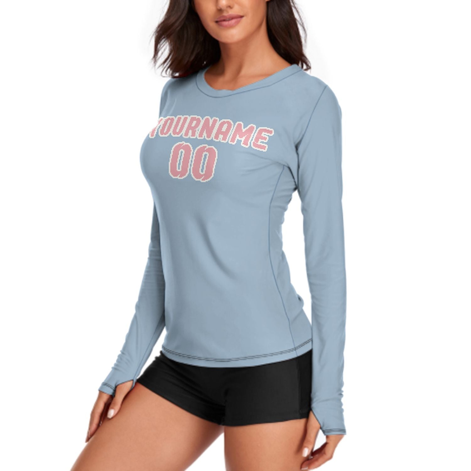 Maßgeschneidertes Hellblau Rosa Damen Langarmshirt