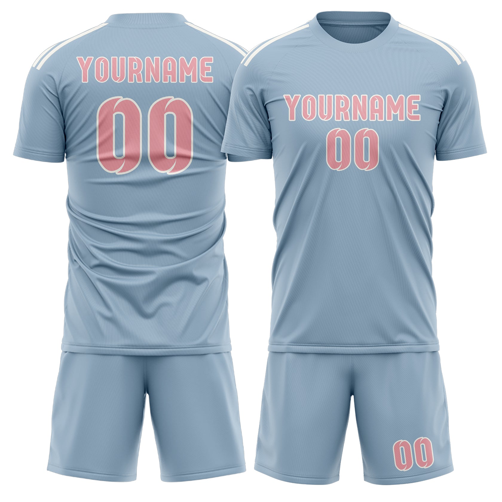 Maßgeschneidertes Professionelles Hellblau Rosa Fußballtrikot-Set