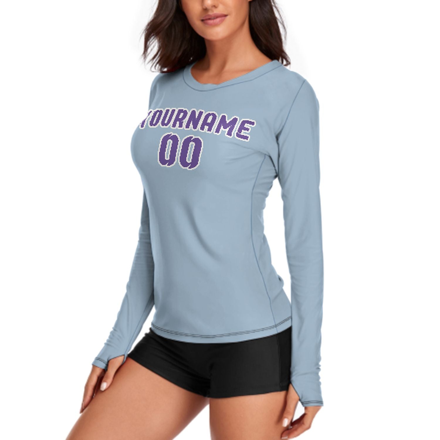 Maßgeschneidertes Hellblau Lavendel Damen Langarmshirt