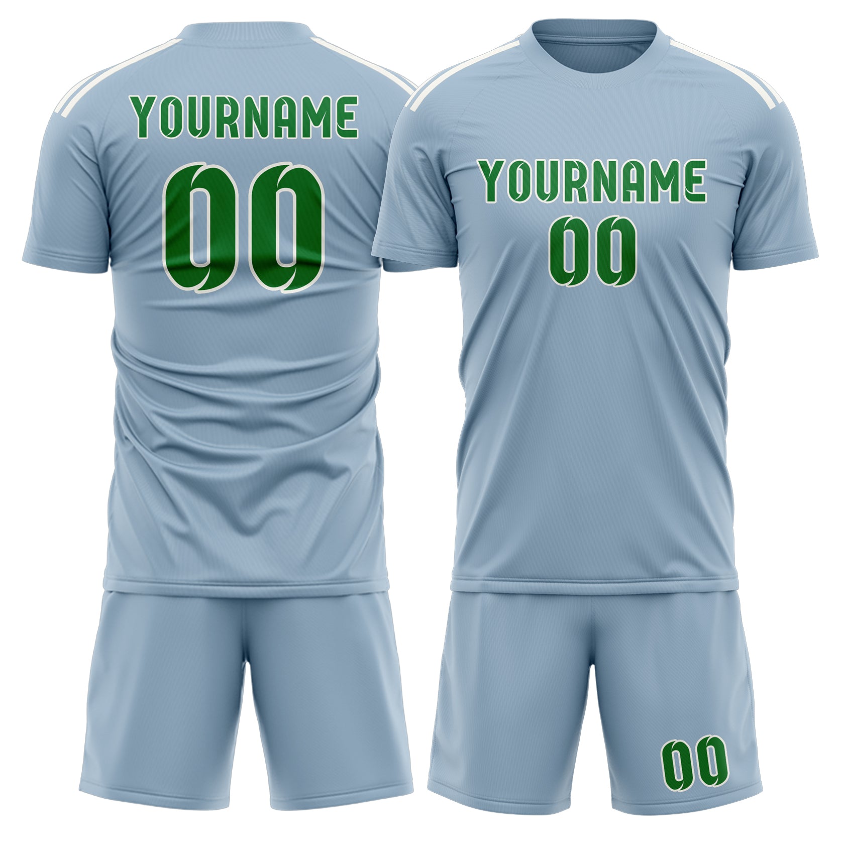 Maßgeschneidertes Professionelles Hellblau Smaragdgrün Fußballtrikot-Set
