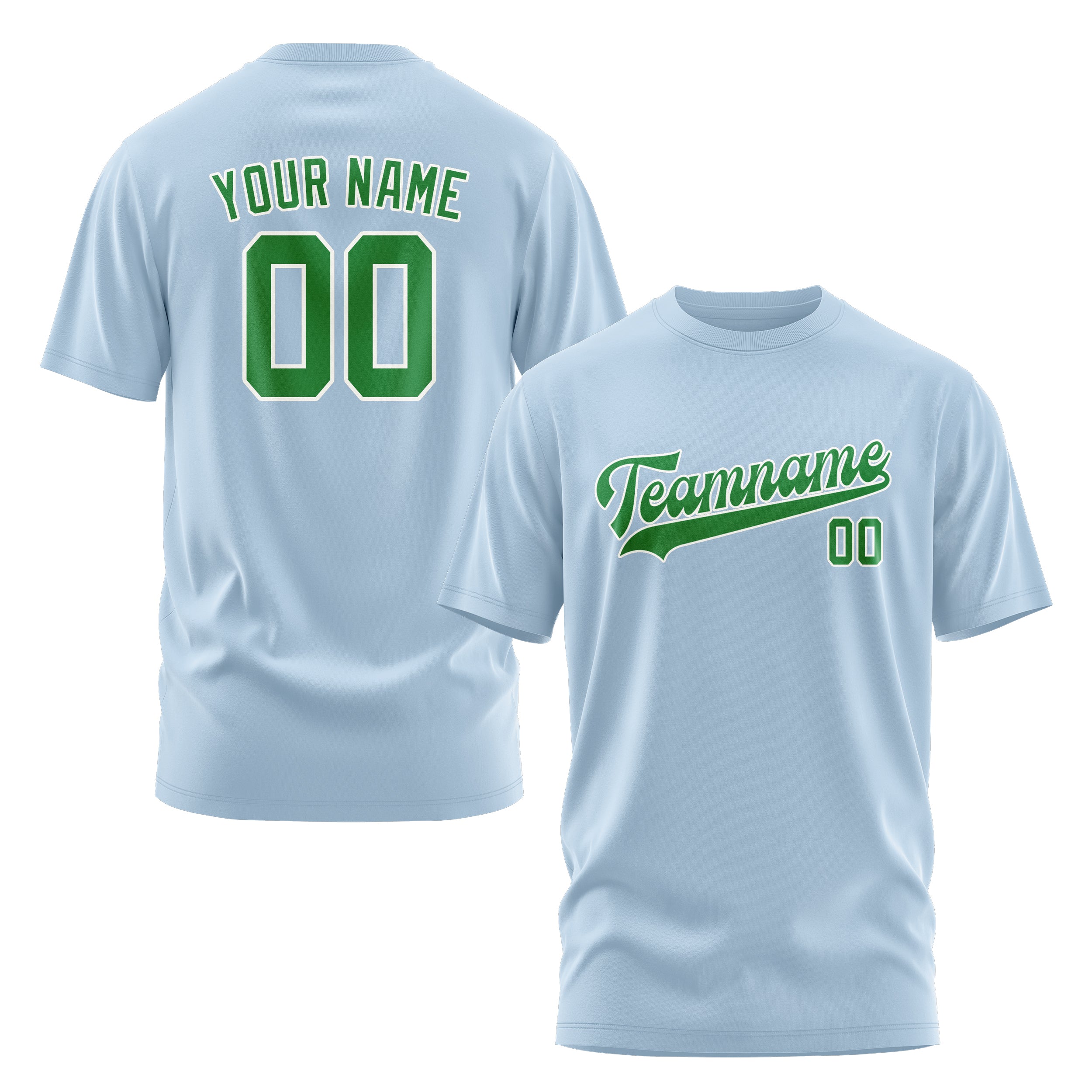 Maßgeschneidertes Hellblau Smaragdgrün T-Shirt