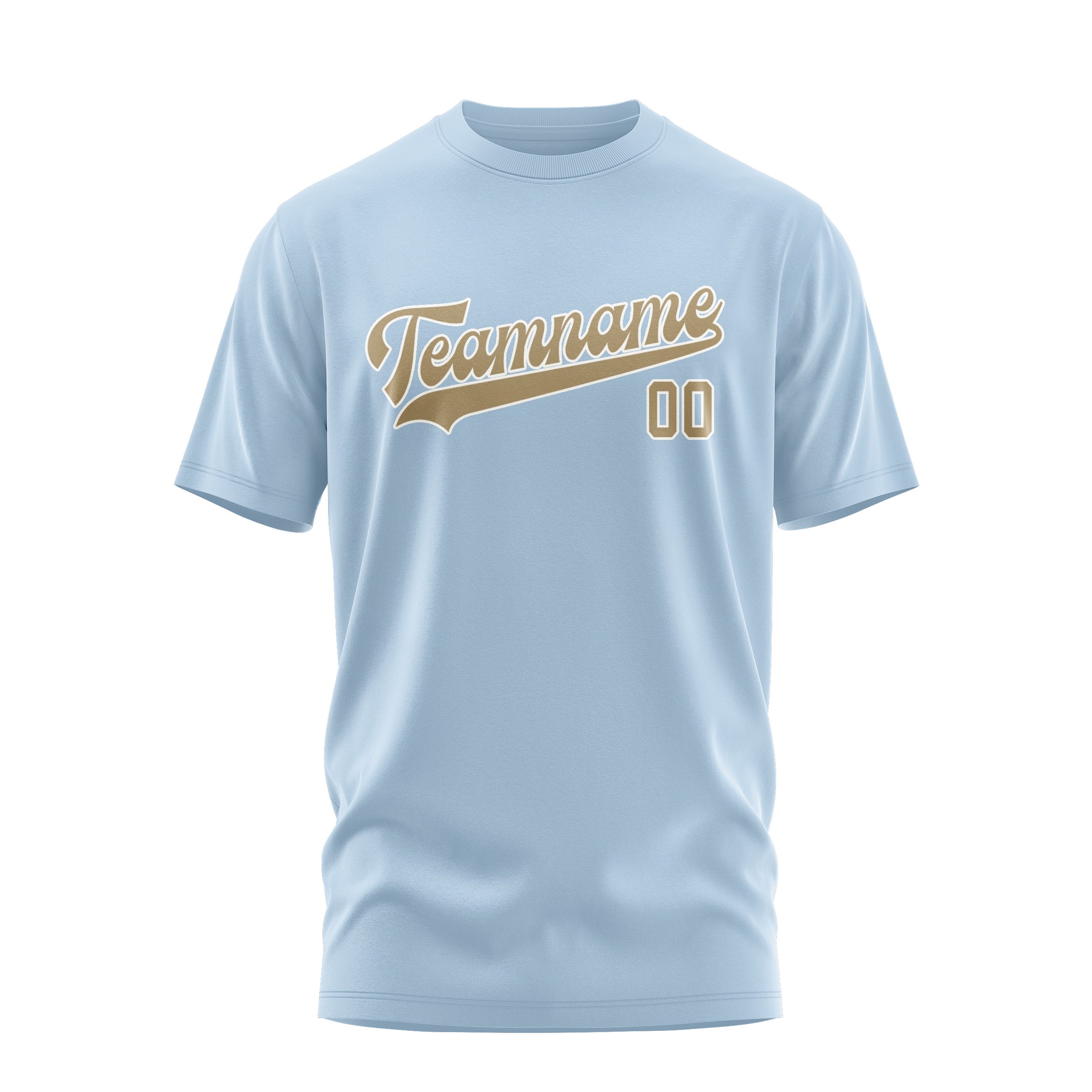 Maßgeschneidertes Hellblau Hellkhaki T-Shirt