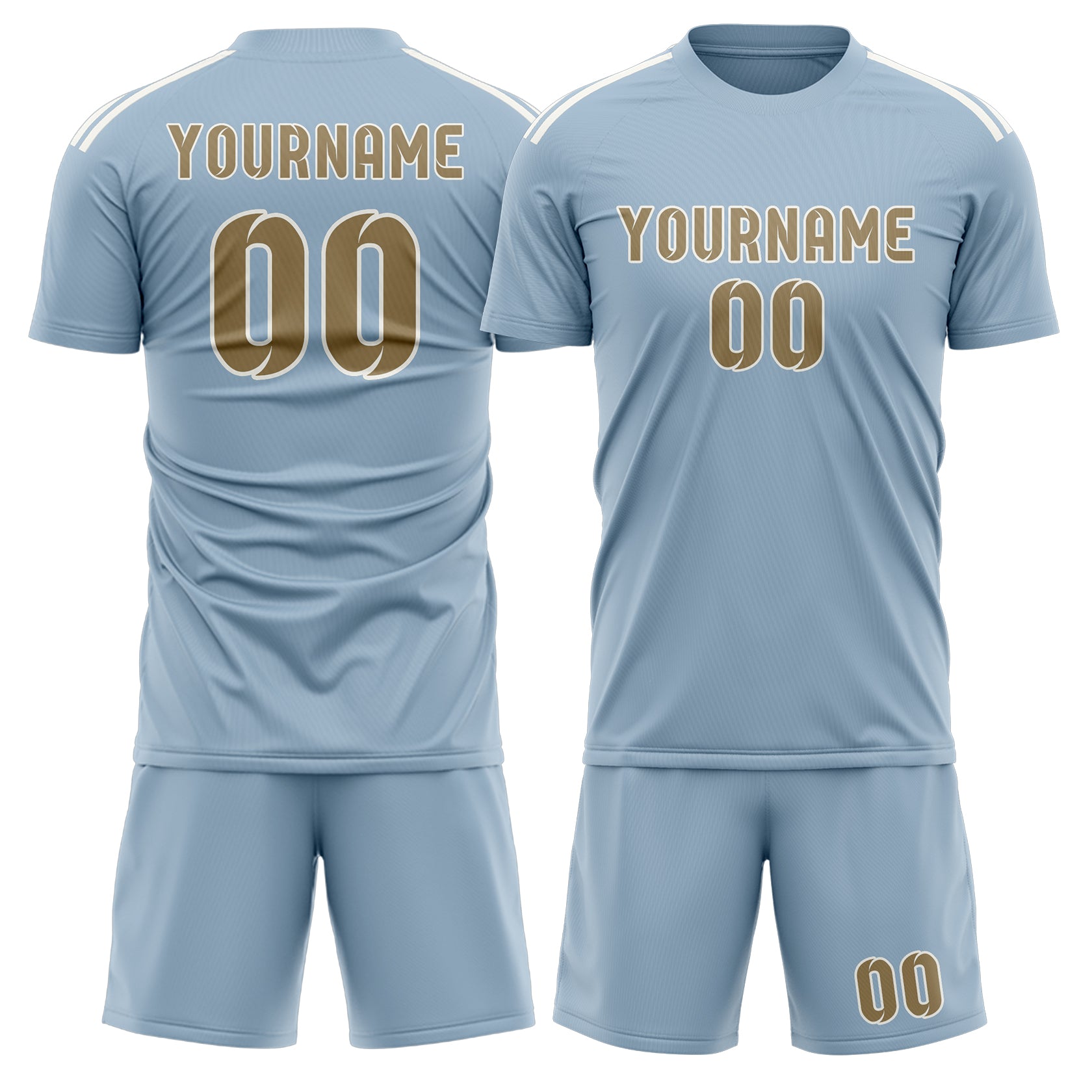 Maßgeschneidertes Professionelles Hellblau Hellkhaki Fußballtrikot-Set