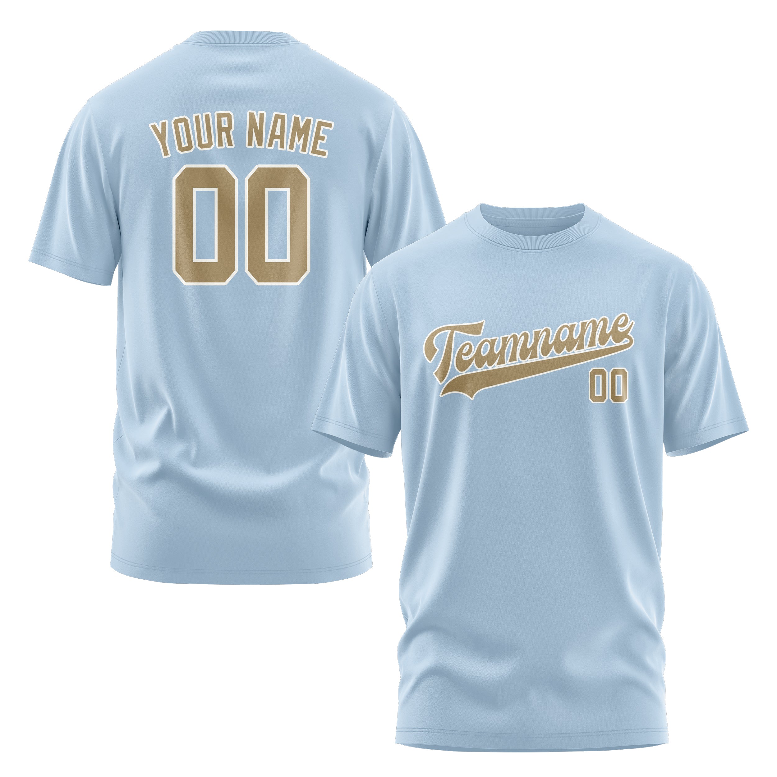 Maßgeschneidertes Hellblau Hellkhaki T-Shirt