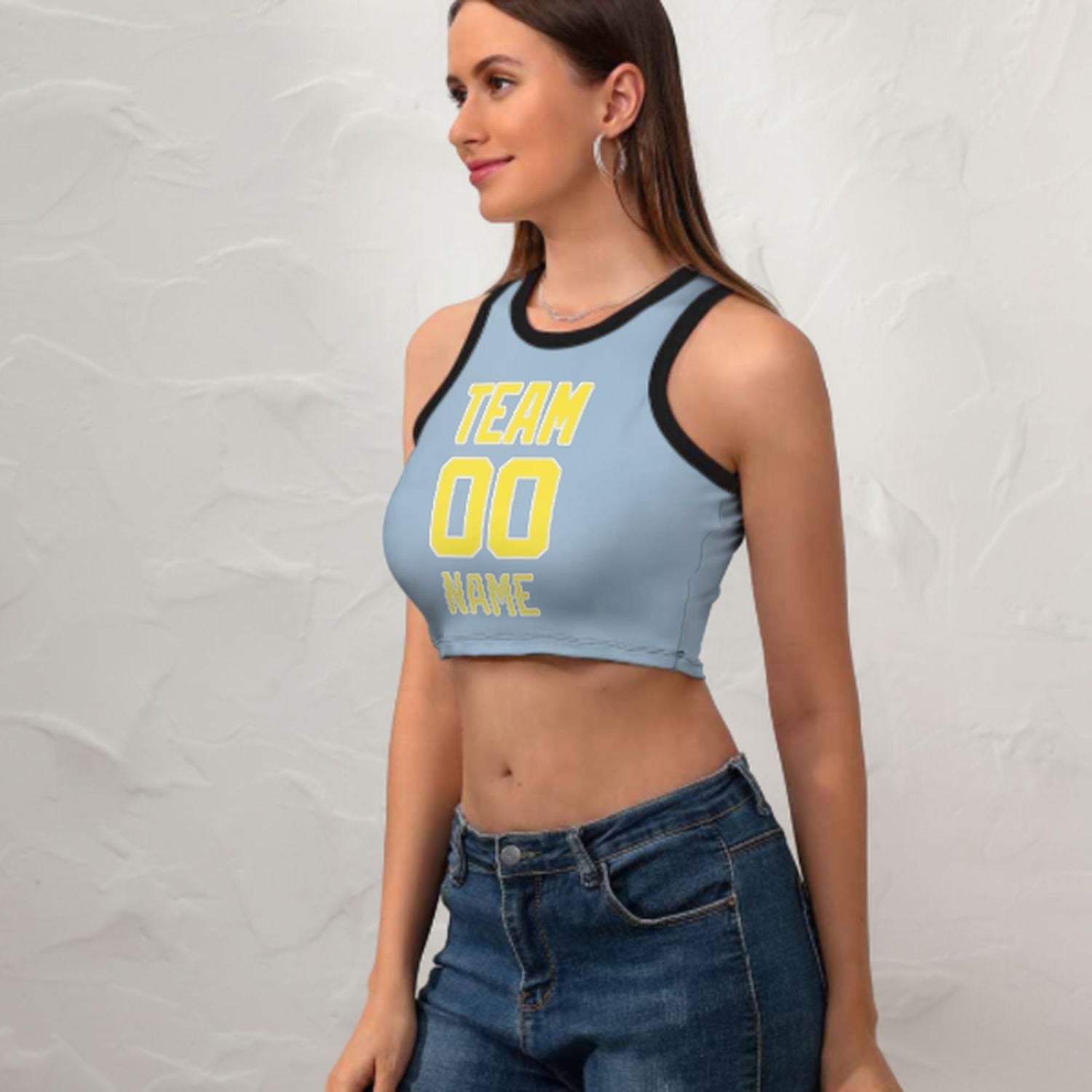 Skræddersyet lyseblå lysegul ærmeløs tank top