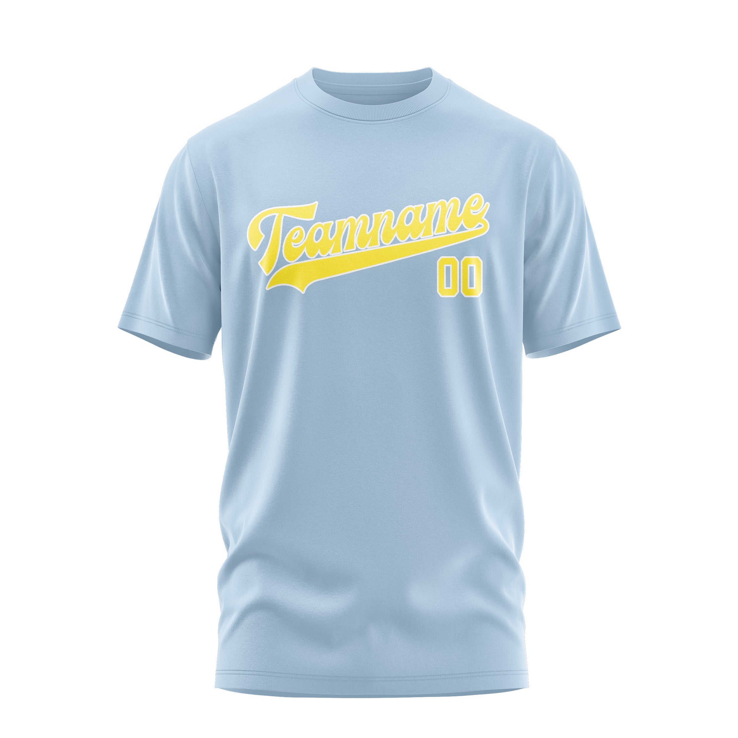 Maßgeschneidertes Hellblau Blassgelb T-Shirt