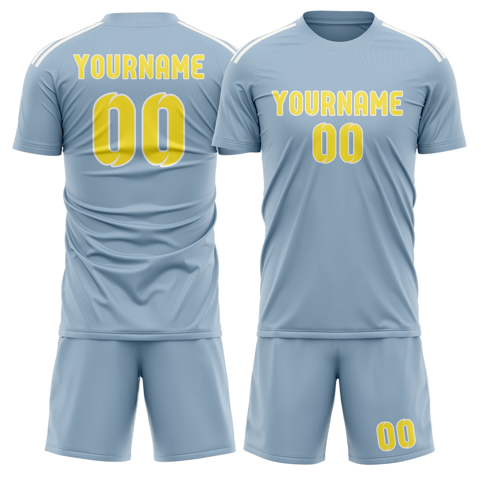 Maßgeschneidertes Professionelles Hellblau Blassgelb Fußballtrikot-Set
