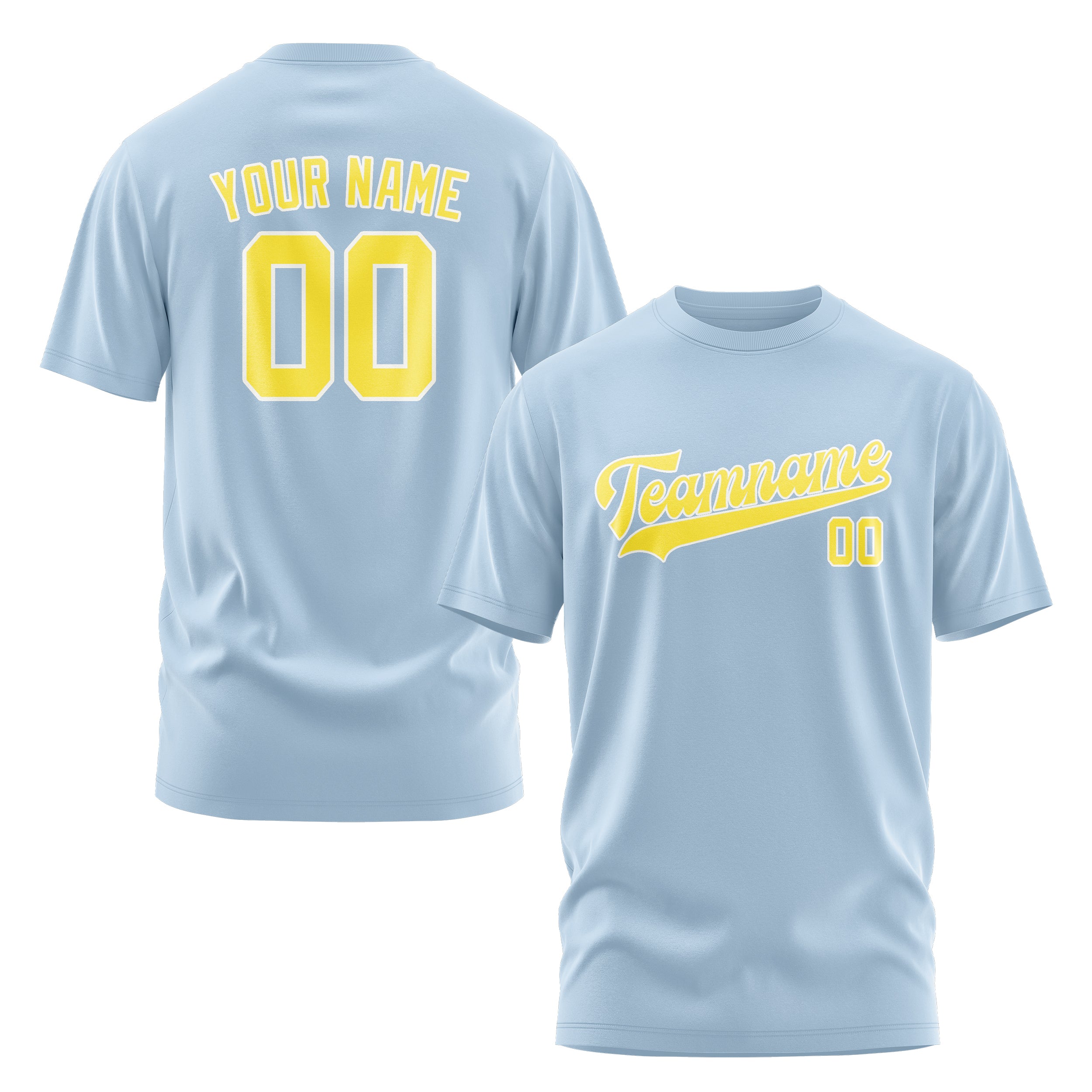 Maßgeschneidertes Hellblau Blassgelb T-Shirt