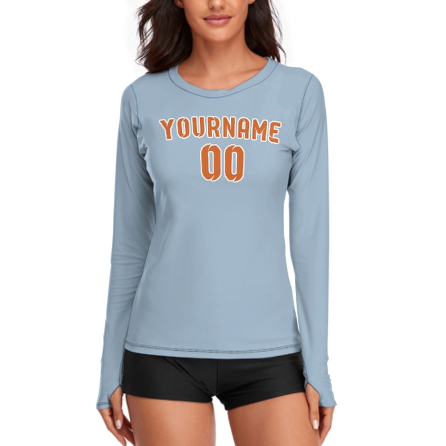 Maßgeschneidertes Hellblau Orange Damen Langarmshirt