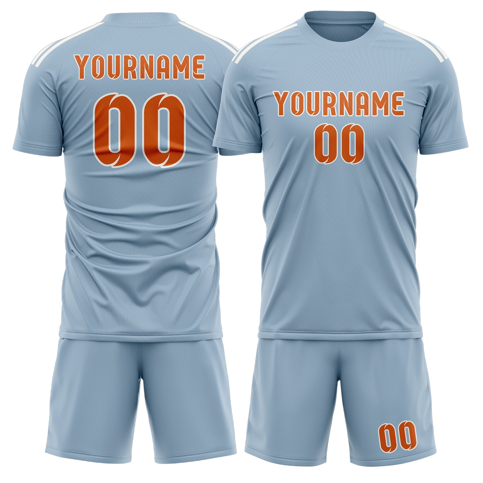 Maßgeschneidertes Professionelles Hellblau Orange Fußballtrikot-Set