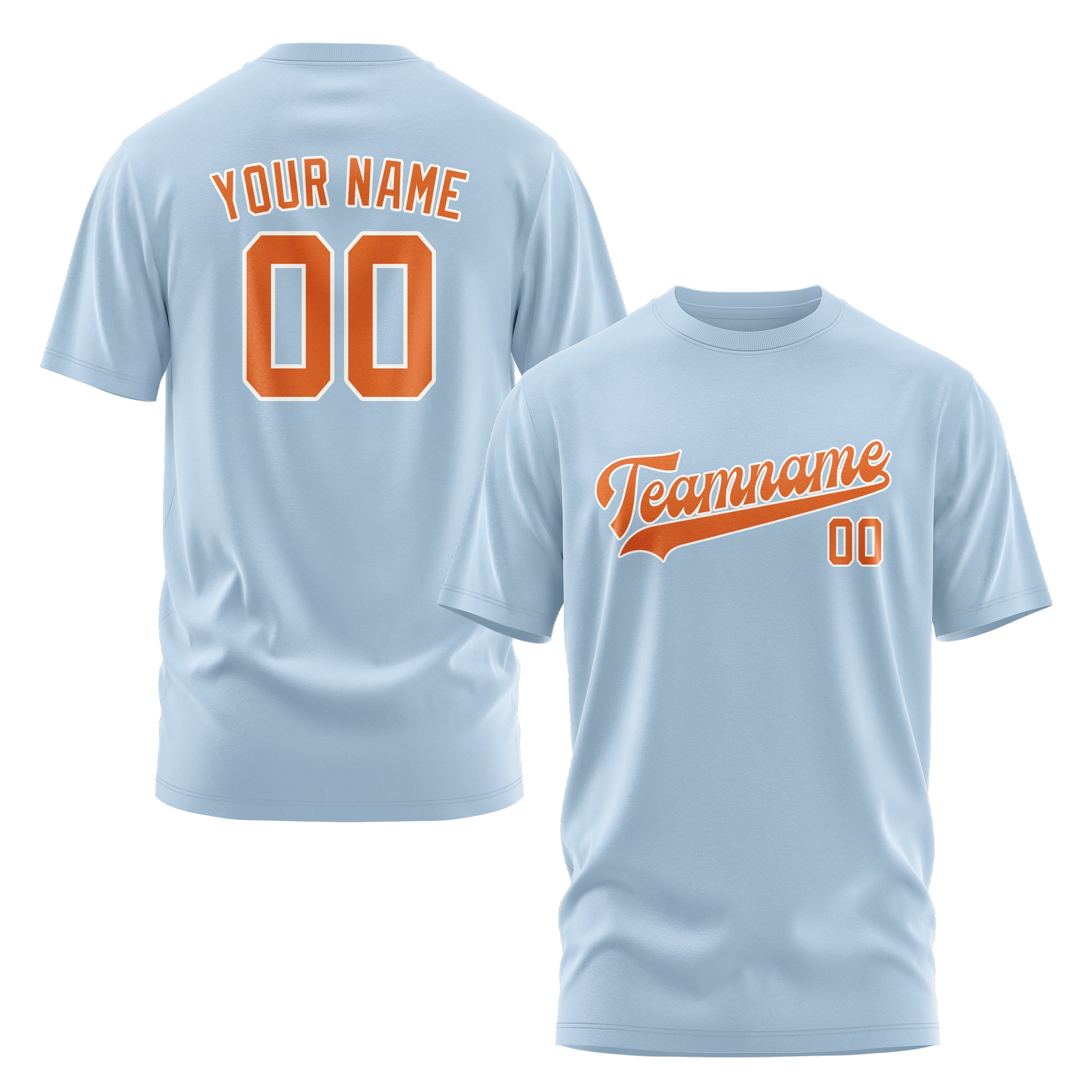 Maßgeschneidertes Hellblau Orange T-Shirt
