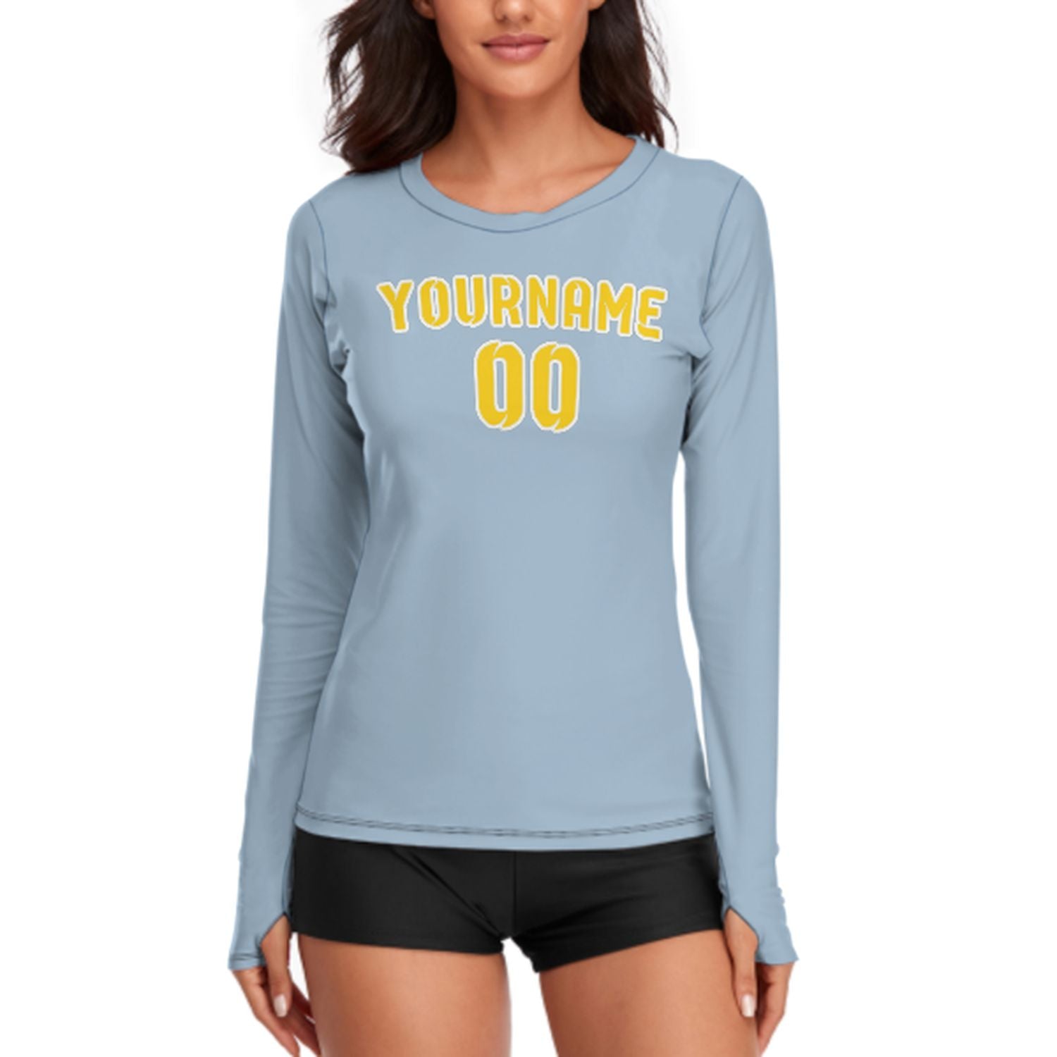 Maßgeschneidertes Hellblau Gold Damen Langarmshirt