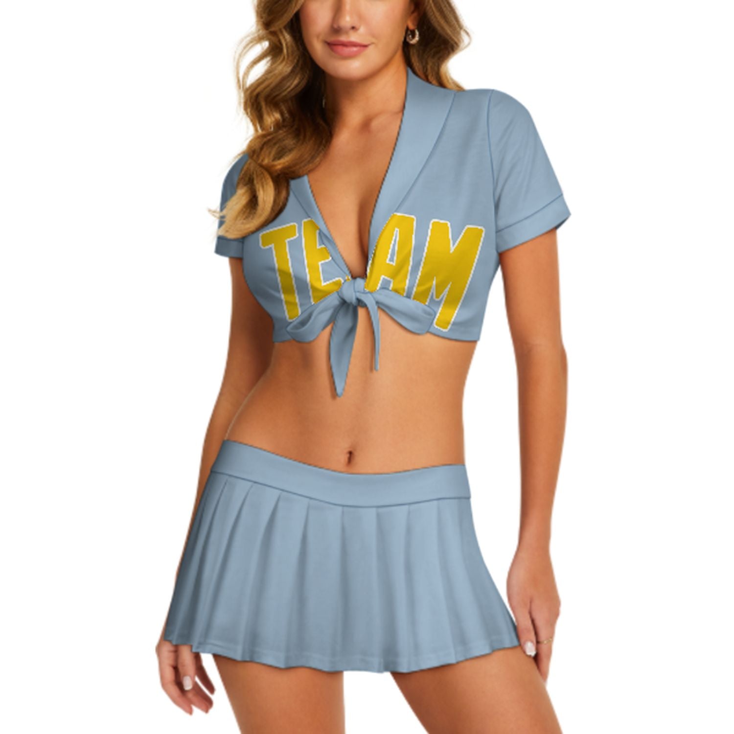 Completo da cheerleader personalizzato azzurro oro