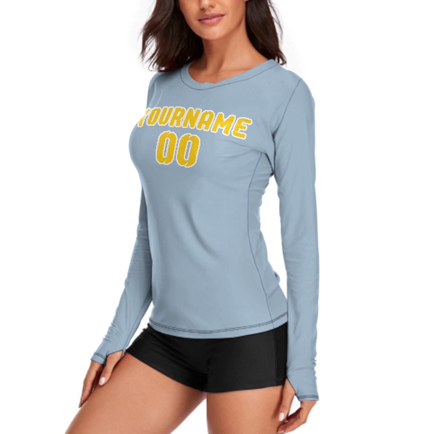 Maßgeschneidertes Hellblau Gold Damen Langarmshirt