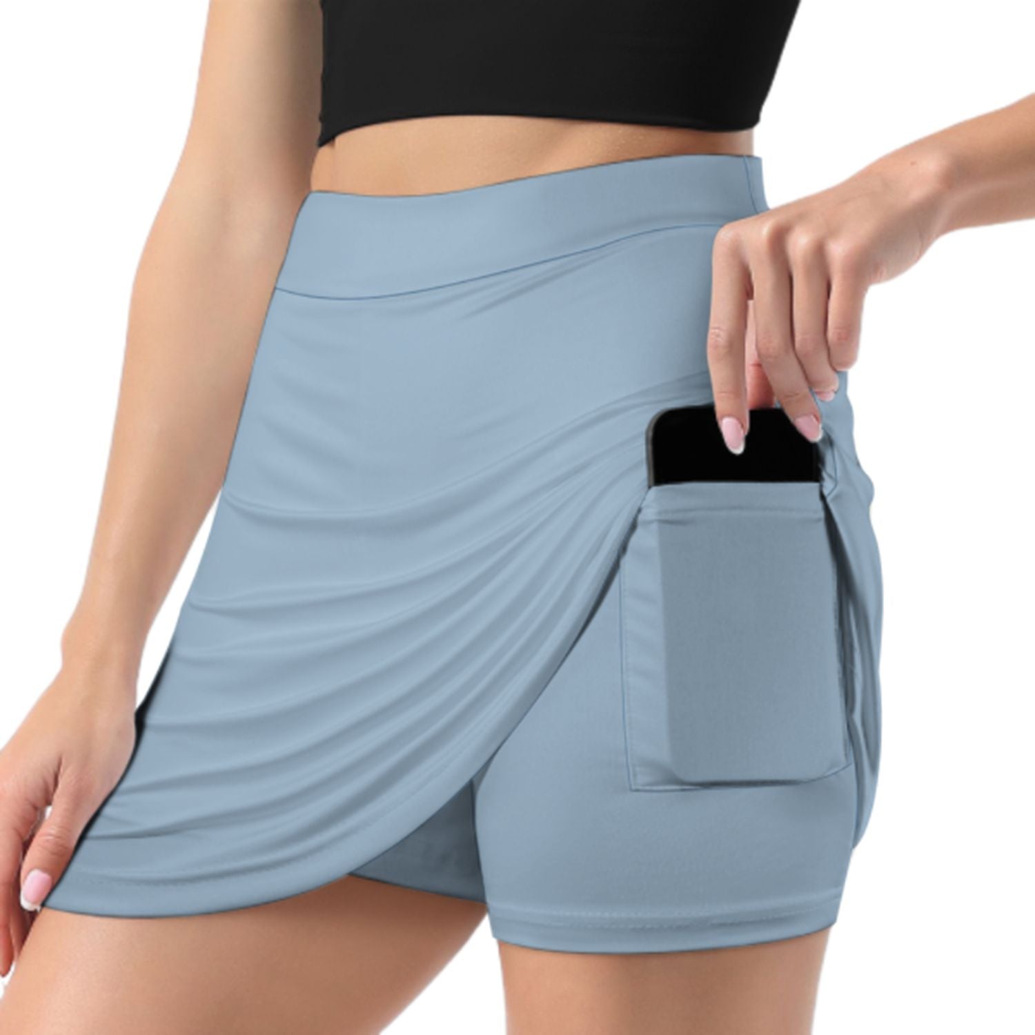 Maßgeschneidertes Hellblau Gelb A-Linien Skort