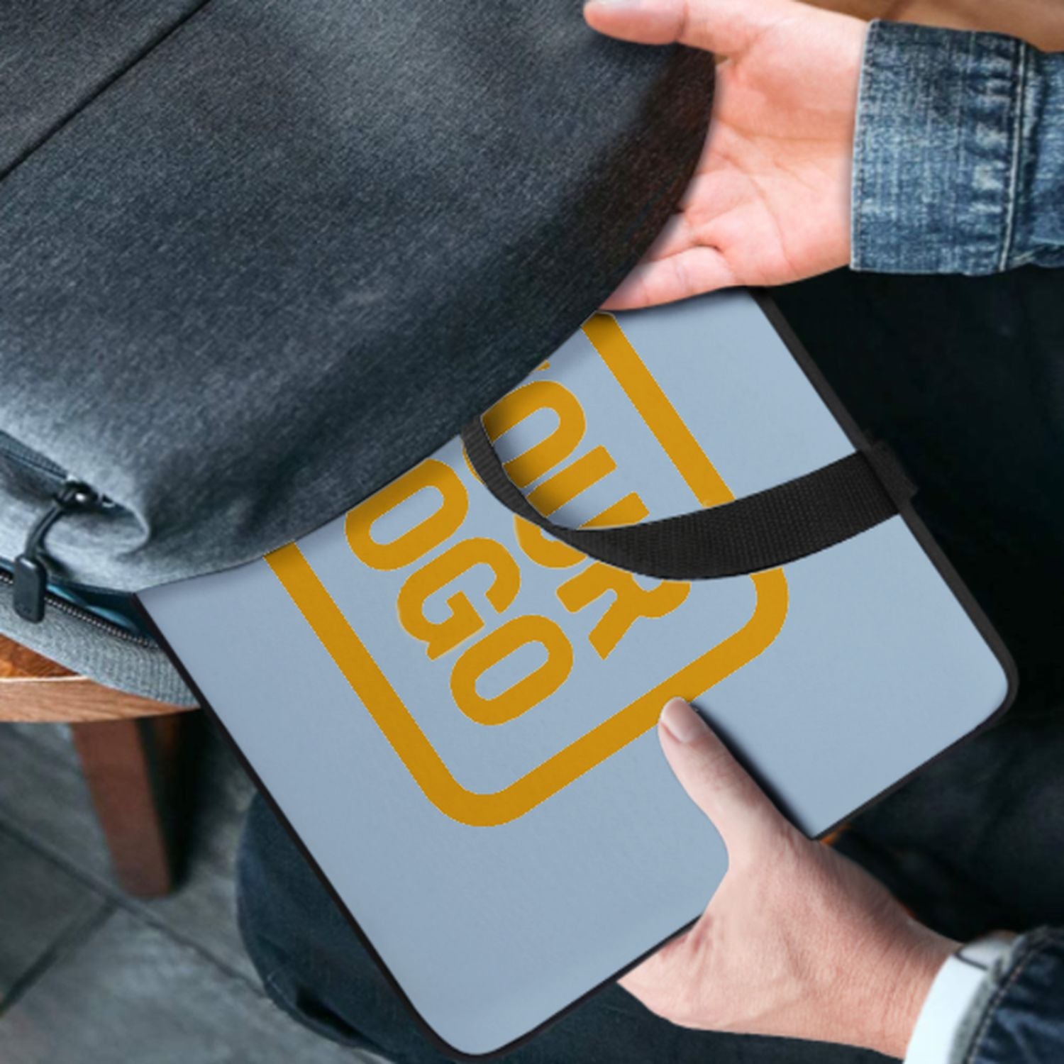 Sac pour ordinateur portable personnalisé bleu clair jaune