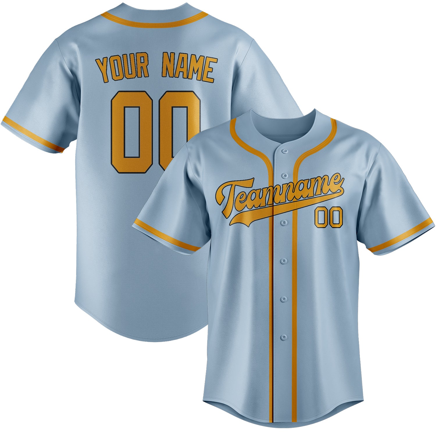 Benutzerdefiniertes Professionelles Hellblau Gelb Baseballtrikot