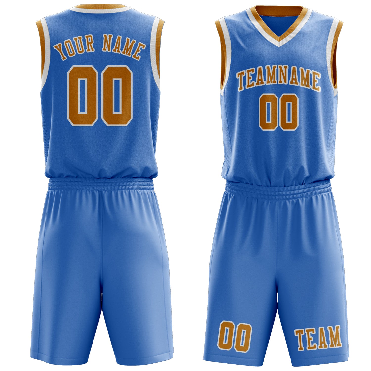 Benutzerdefiniertes Professionelles Hellblau Gelb Basketballtrikot-Set