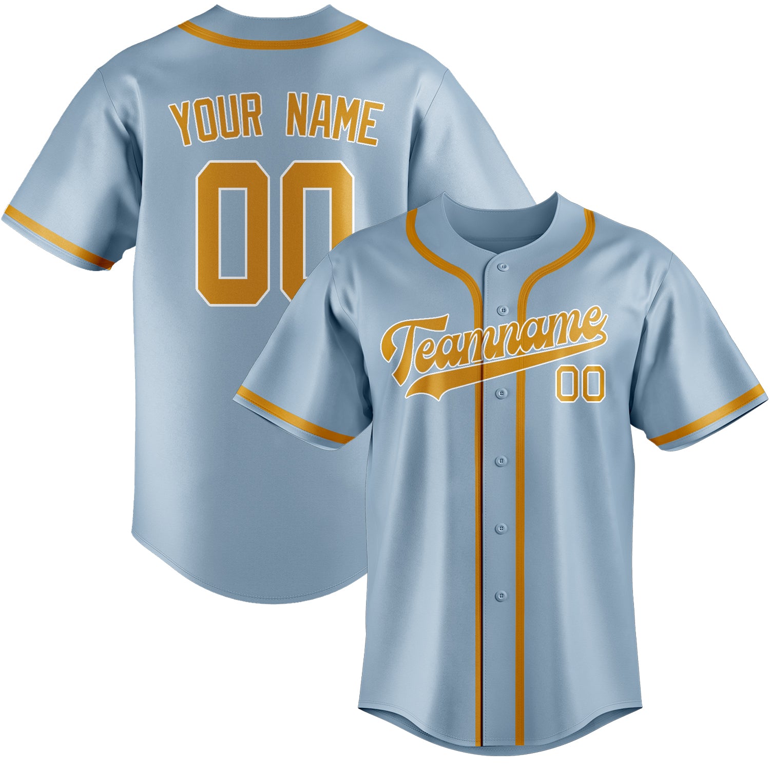 Benutzerdefiniertes Professionelles Hellblau Gelb Baseballtrikot