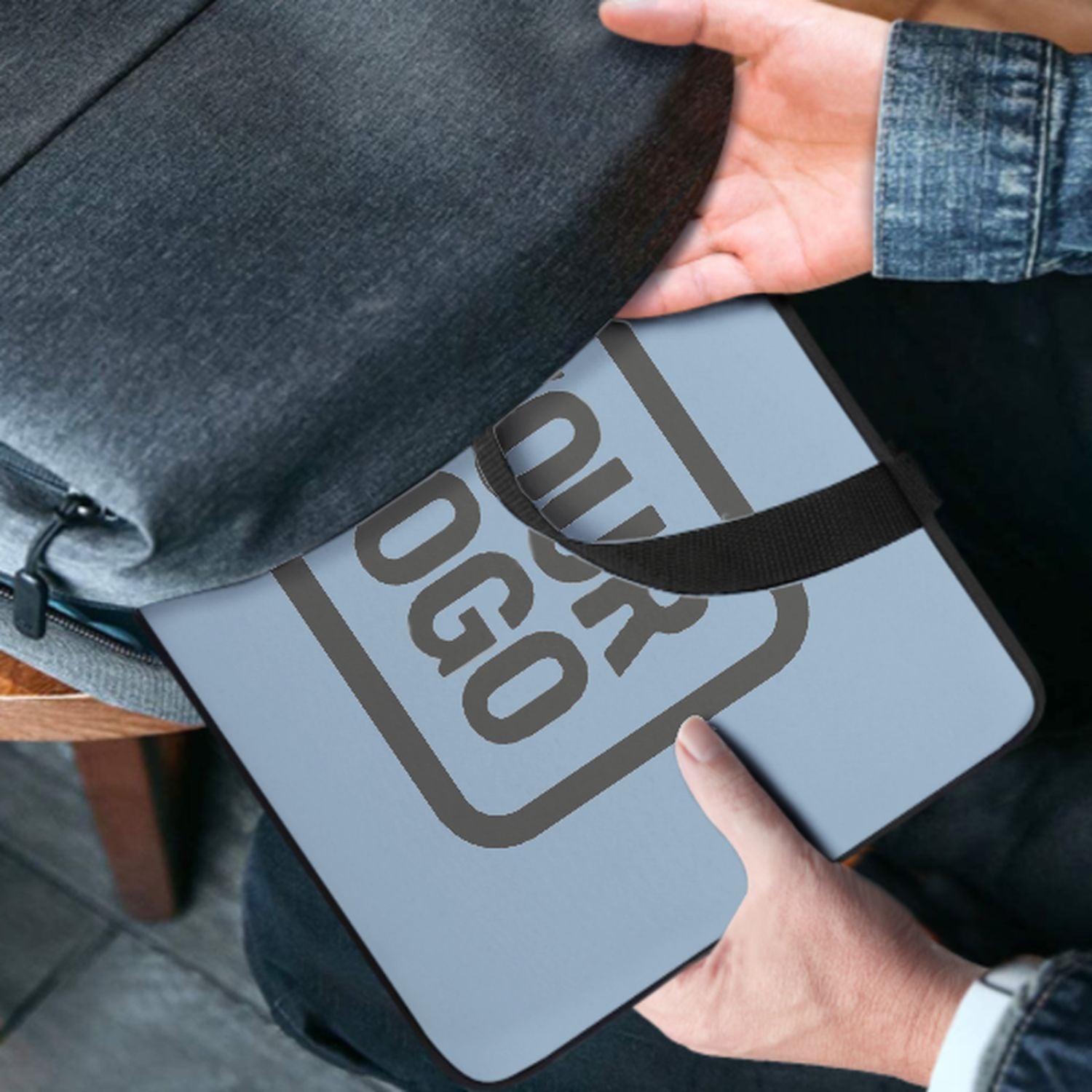 Sac pour ordinateur portable personnalisé bleu clair gris foncé