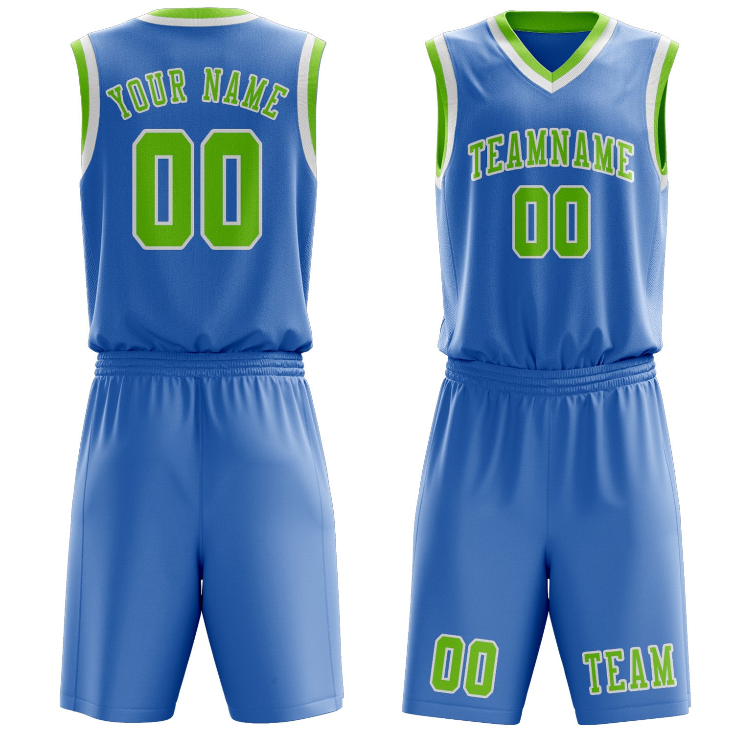 Benutzerdefiniertes Professionelles Hellblau Smaragdgrün Basketballtrikot-Set
