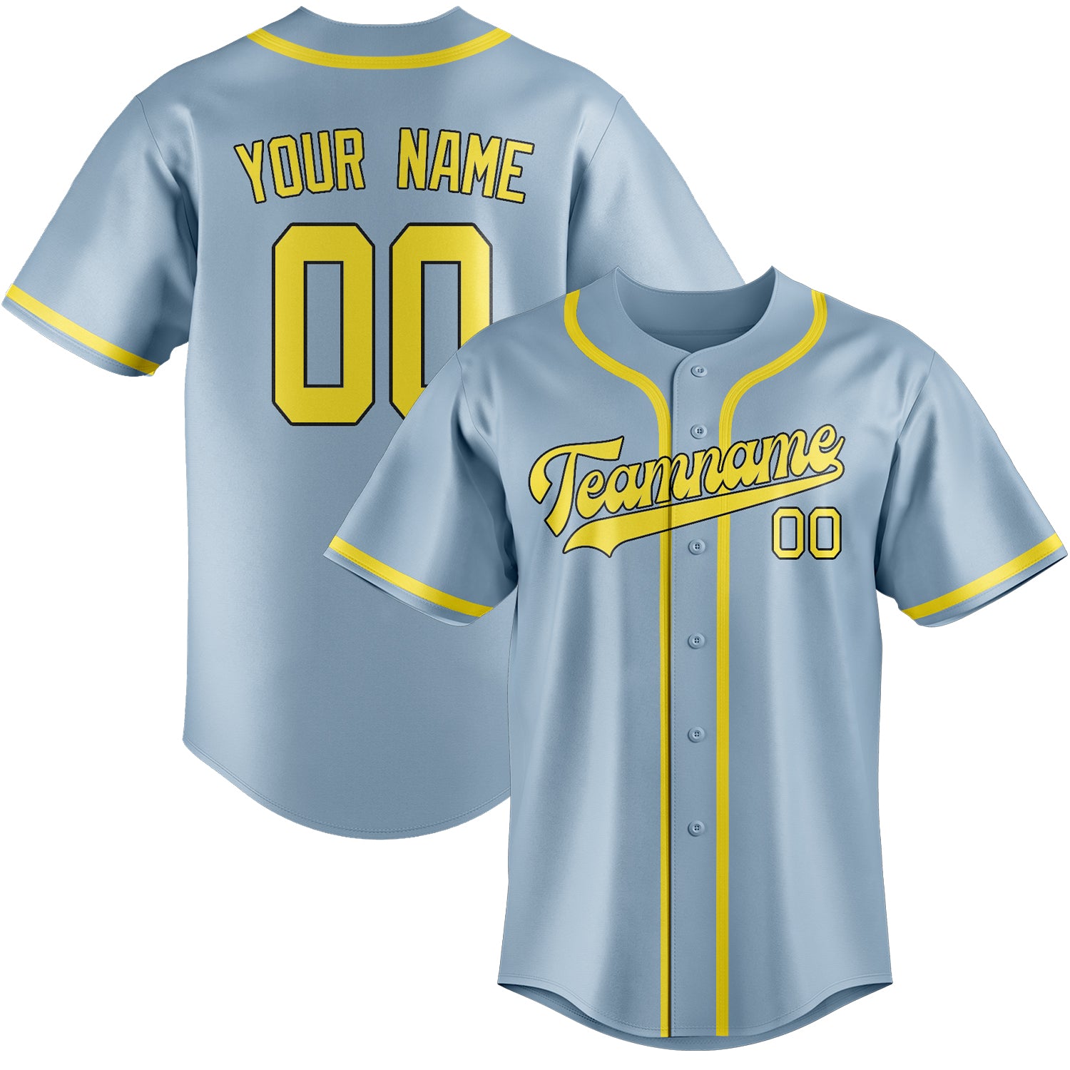 Benutzerdefiniertes Professionelles Hellblau Blassgelb Baseballtrikot