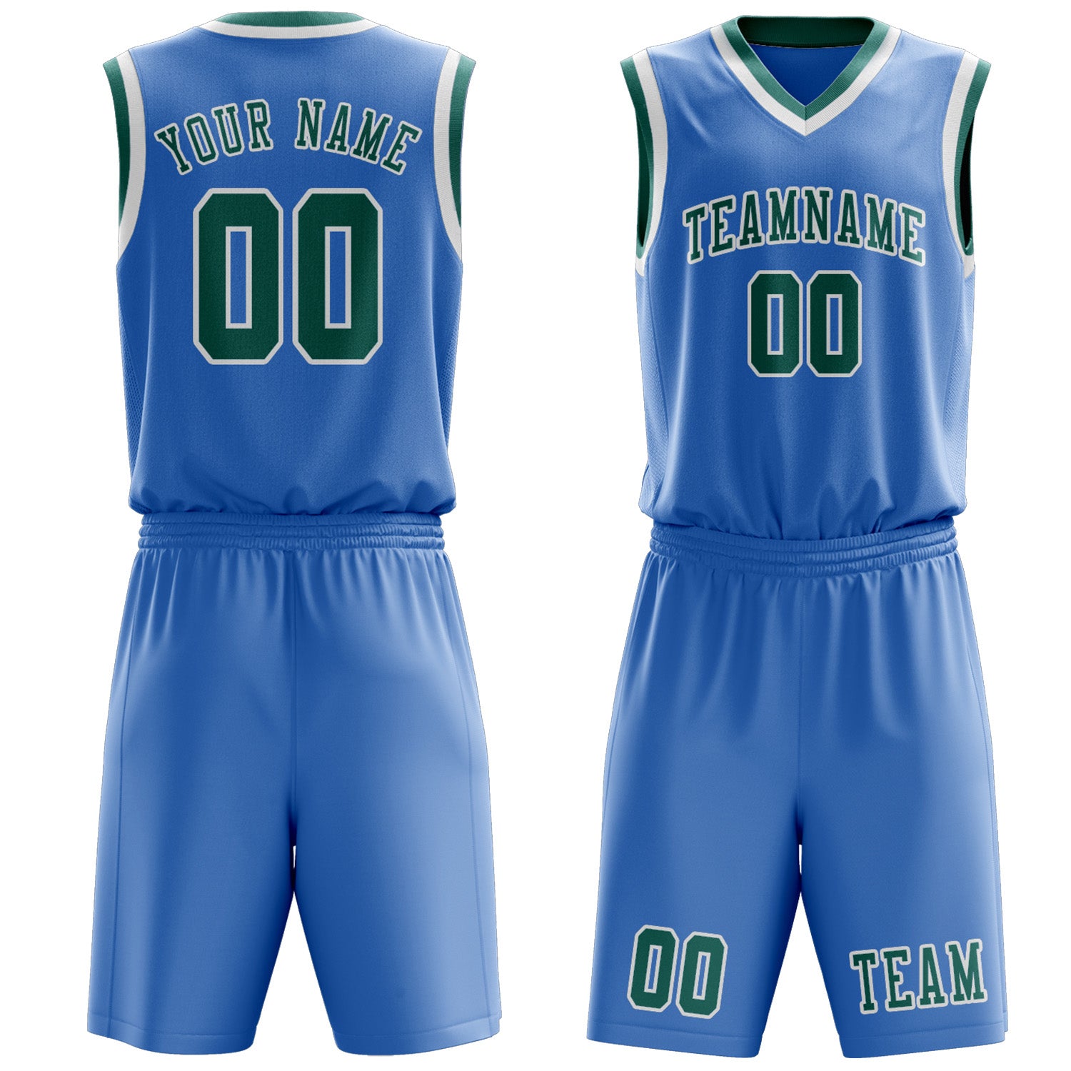 Benutzerdefiniertes Professionelles Hellblau Blaugrün Basketballtrikot-Set