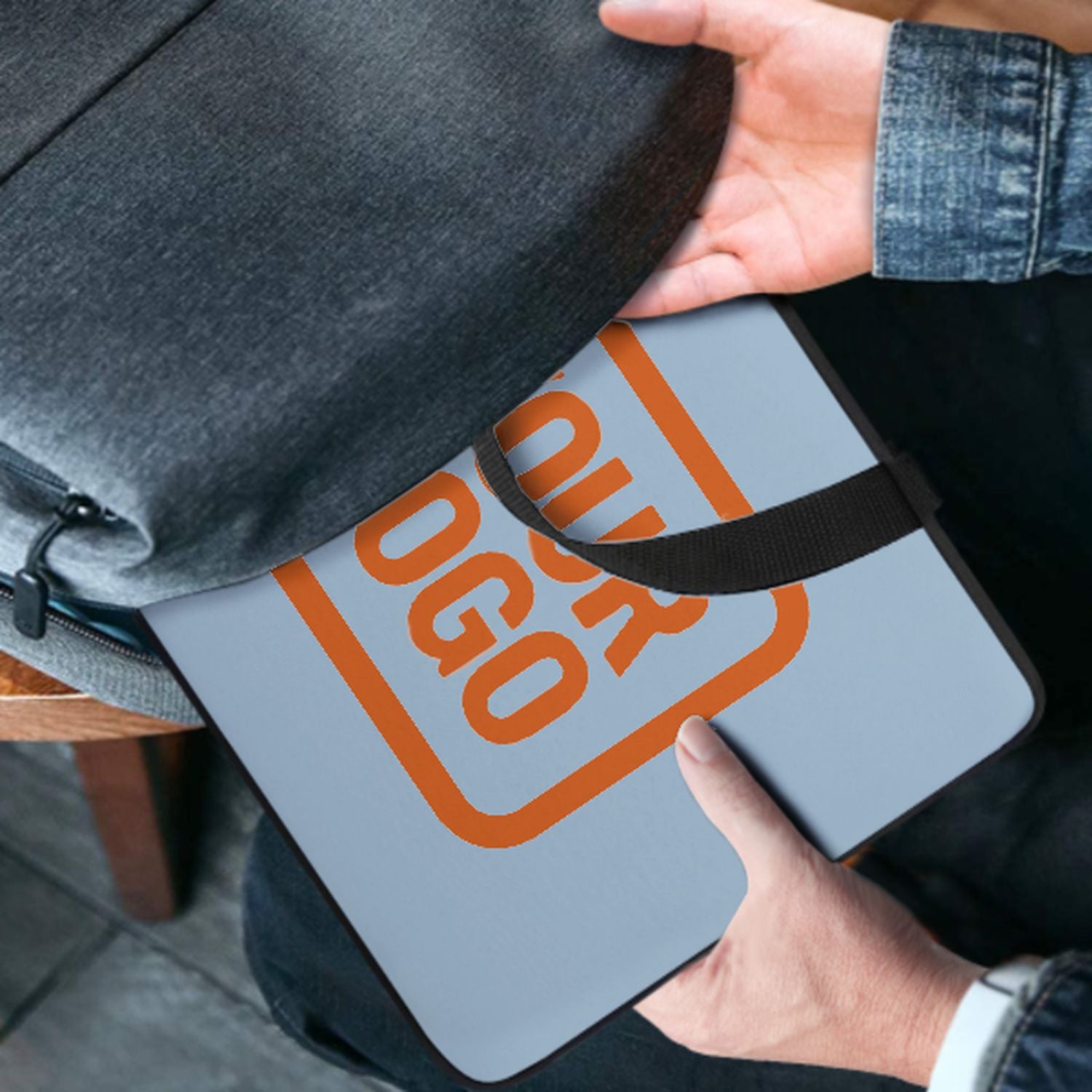Sac pour ordinateur portable personnalisé bleu clair orange