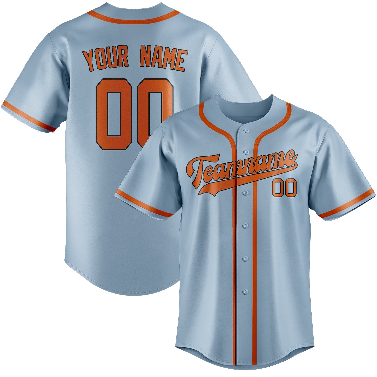 Benutzerdefiniertes Professionelles Hellblau Orange Baseballtrikot