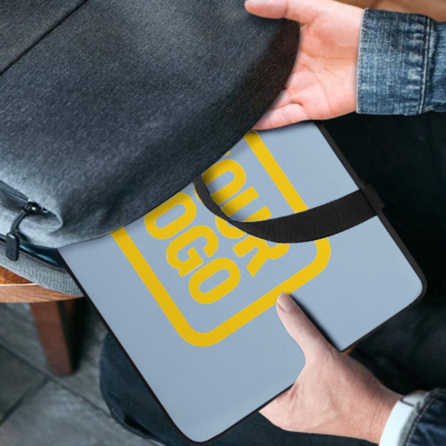 Sac pour ordinateur portable personnalisé bleu clair doré