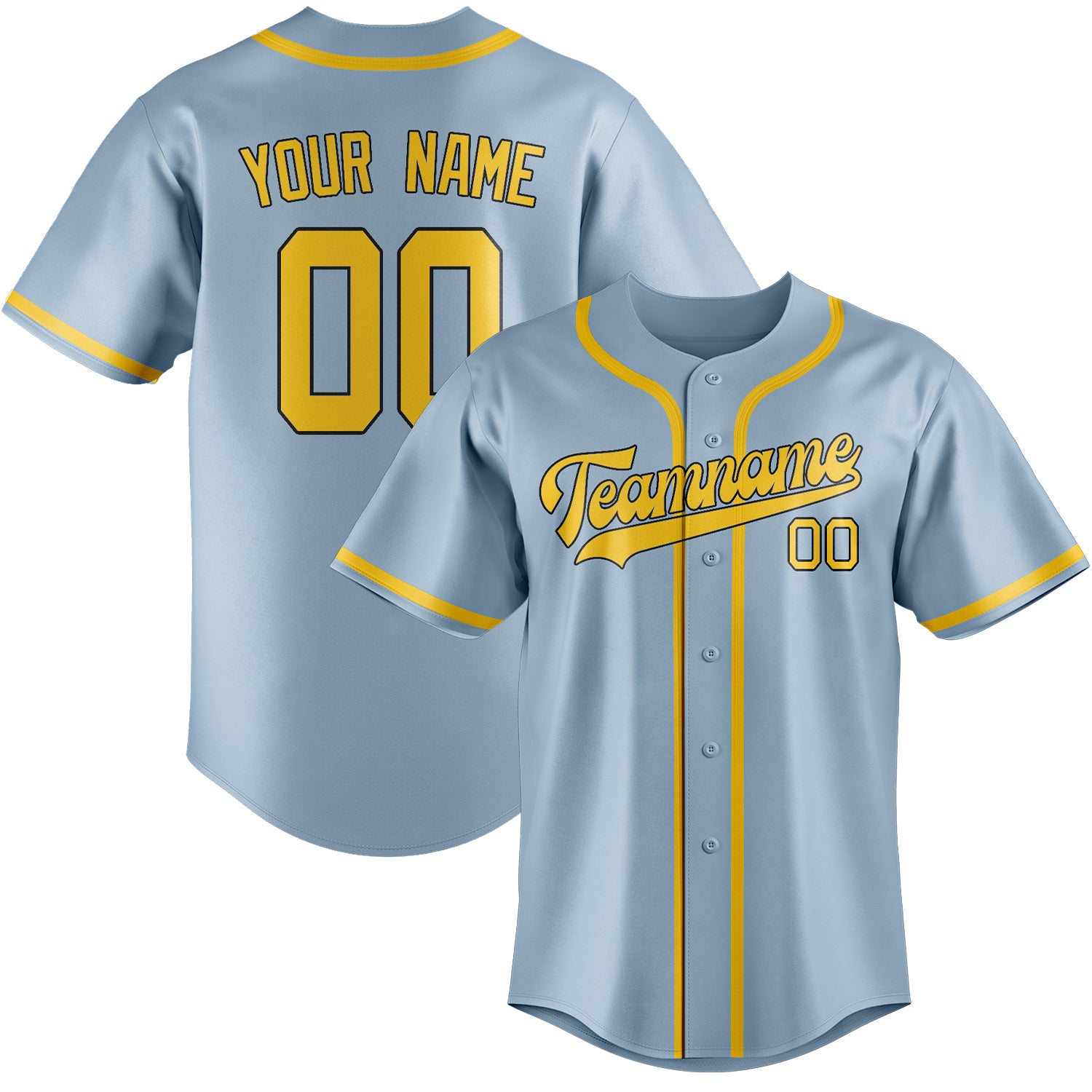 Benutzerdefiniertes Professionelles Hellblau Gold Baseballtrikot