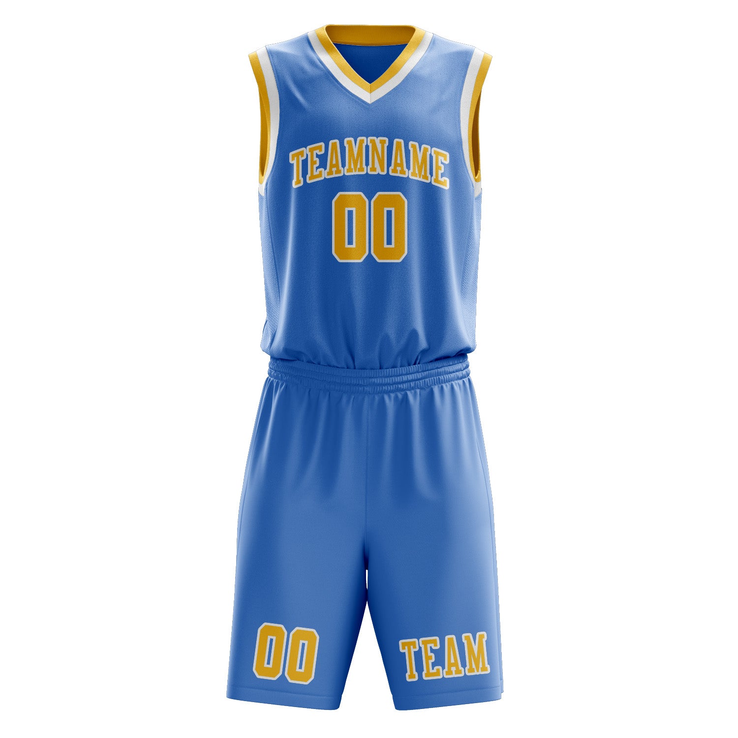 Benutzerdefiniertes Professionelles Hellblau Gold Basketballtrikot-Set