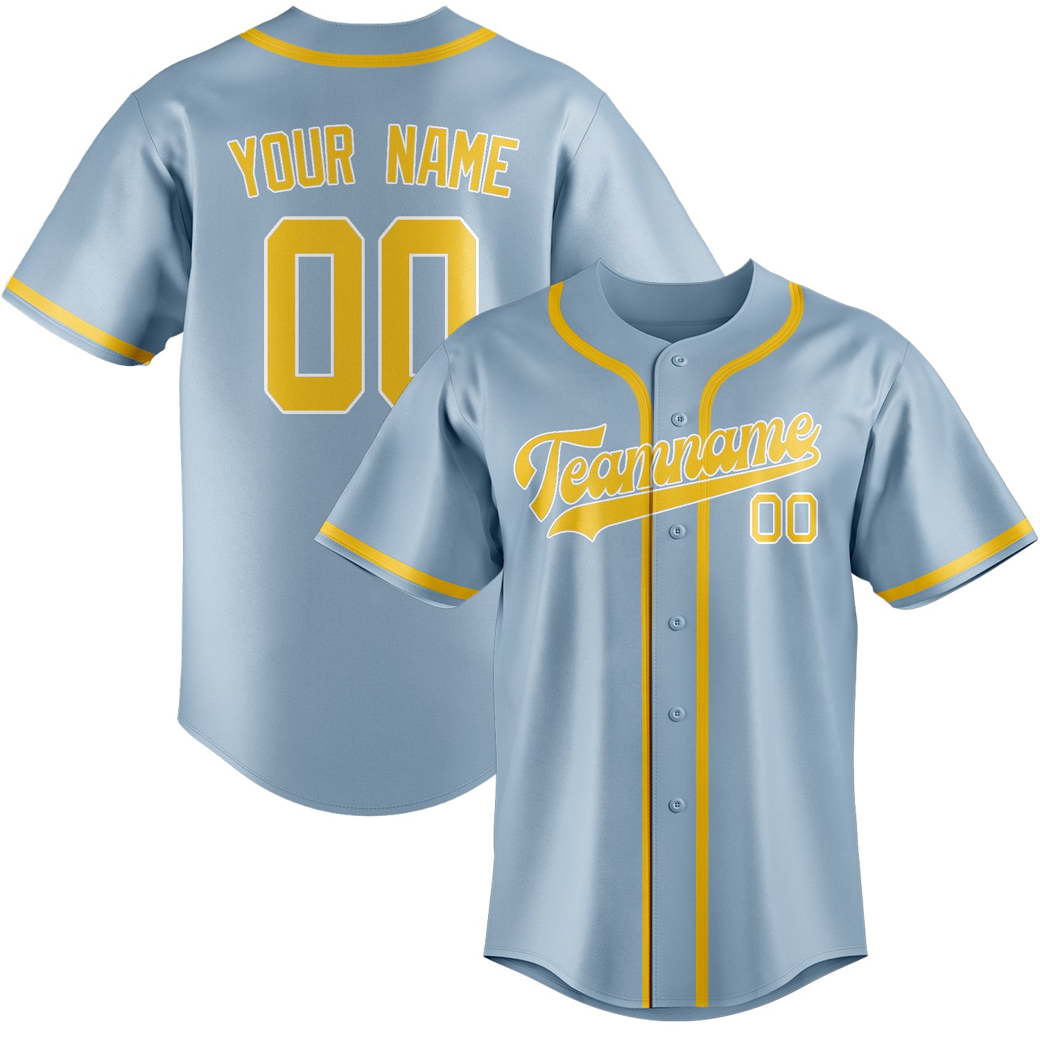 Benutzerdefiniertes Professionelles Hellblau Gold Baseballtrikot