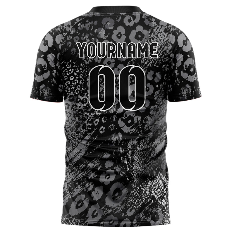 Schwarz klassisches Animal Print Leopard Rosettes Design 08-0030 individuelles Fußballtrikot back
