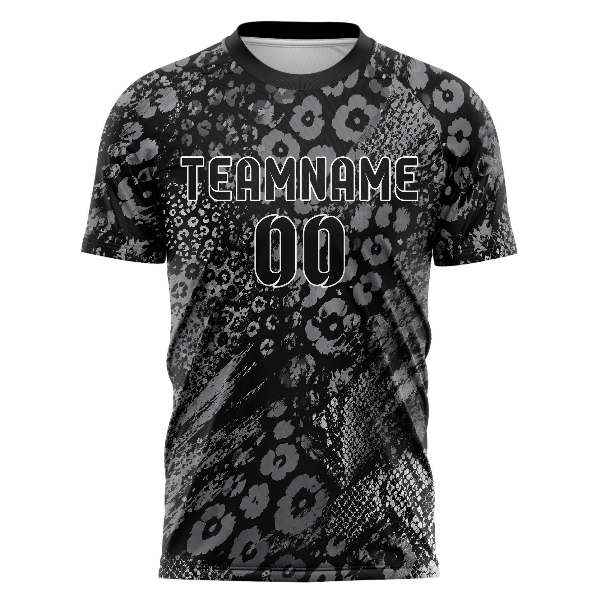 Schwarz klassisches Animal Print Leopard Rosettes Design 08-0030 individuelles Fußballtrikot front