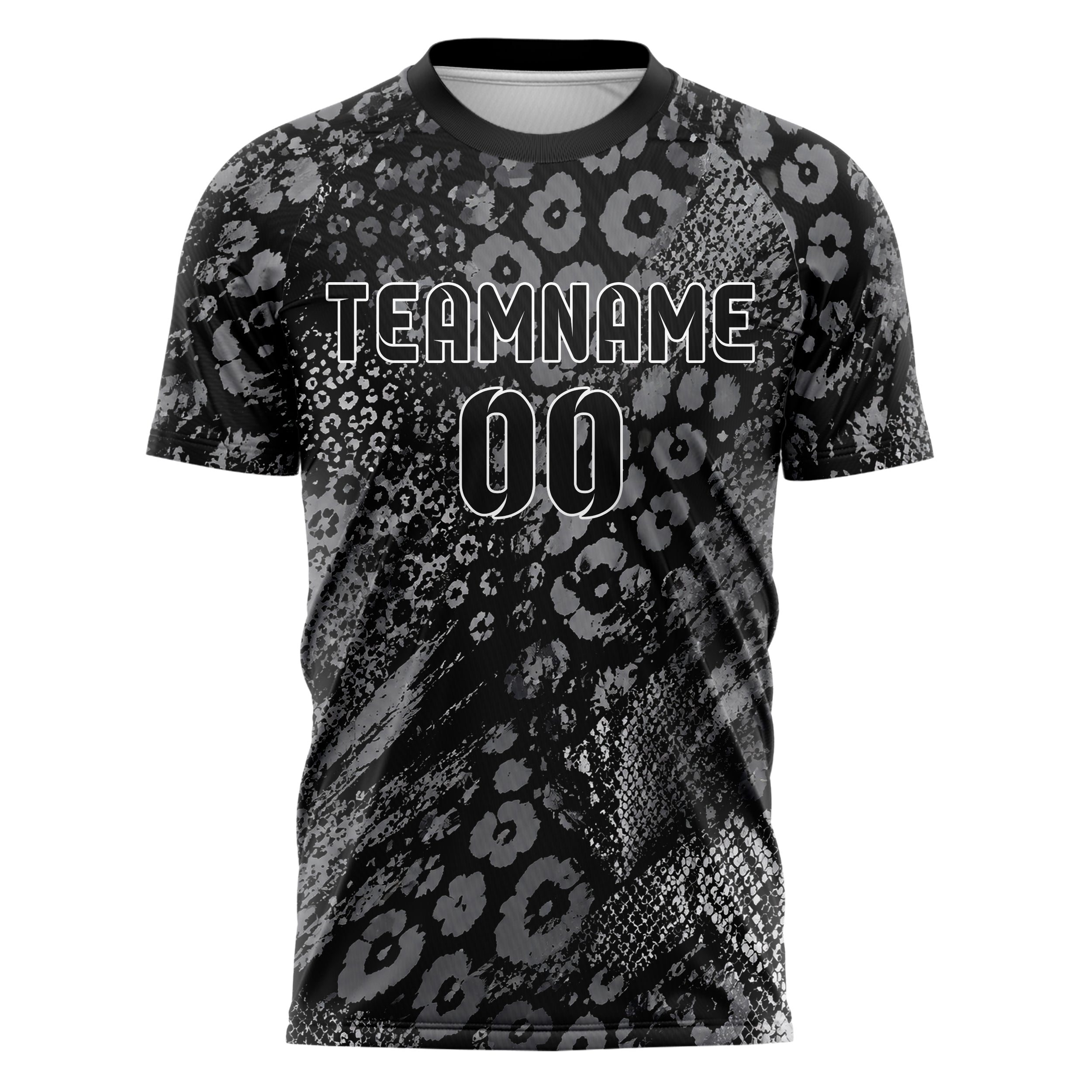 Schwarz klassisches Animal Print Leopard Rosettes Design 08-0030 individuelles Fußballtrikot front