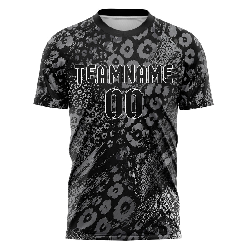 Schwarz klassisches Animal Print Leopard Rosettes Design 08-0030 individuelles Fußballtrikot front