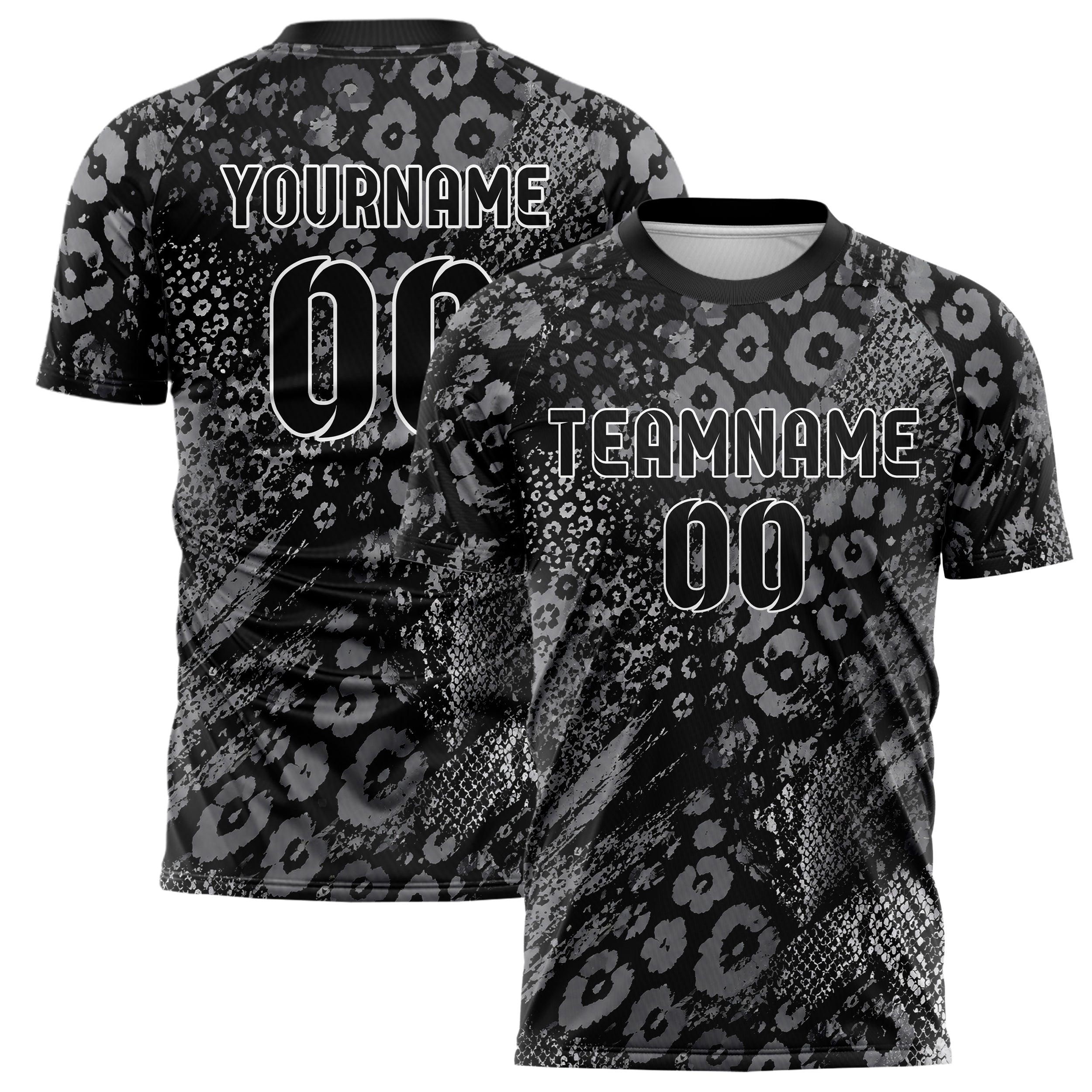 Schwarz klassisches Animal Print Leopard Rosettes Design 08-0030 individuelles Fußballtrikot main
