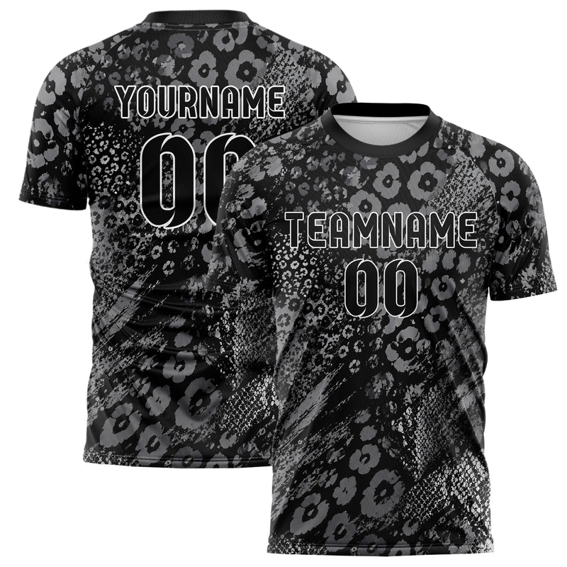Schwarz klassisches Animal Print Leopard Rosettes Design 08-0030 individuelles Fußballtrikot main
