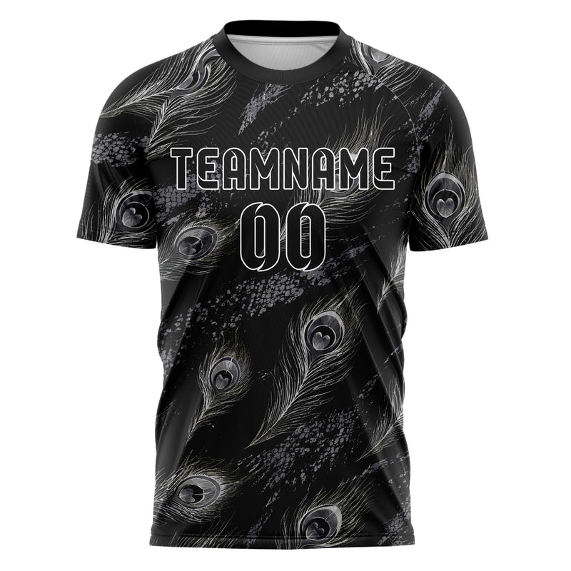 Schwarz klassisches Animal Print Peacock Feather Design 08-0003 individuelles Fußballtrikot front