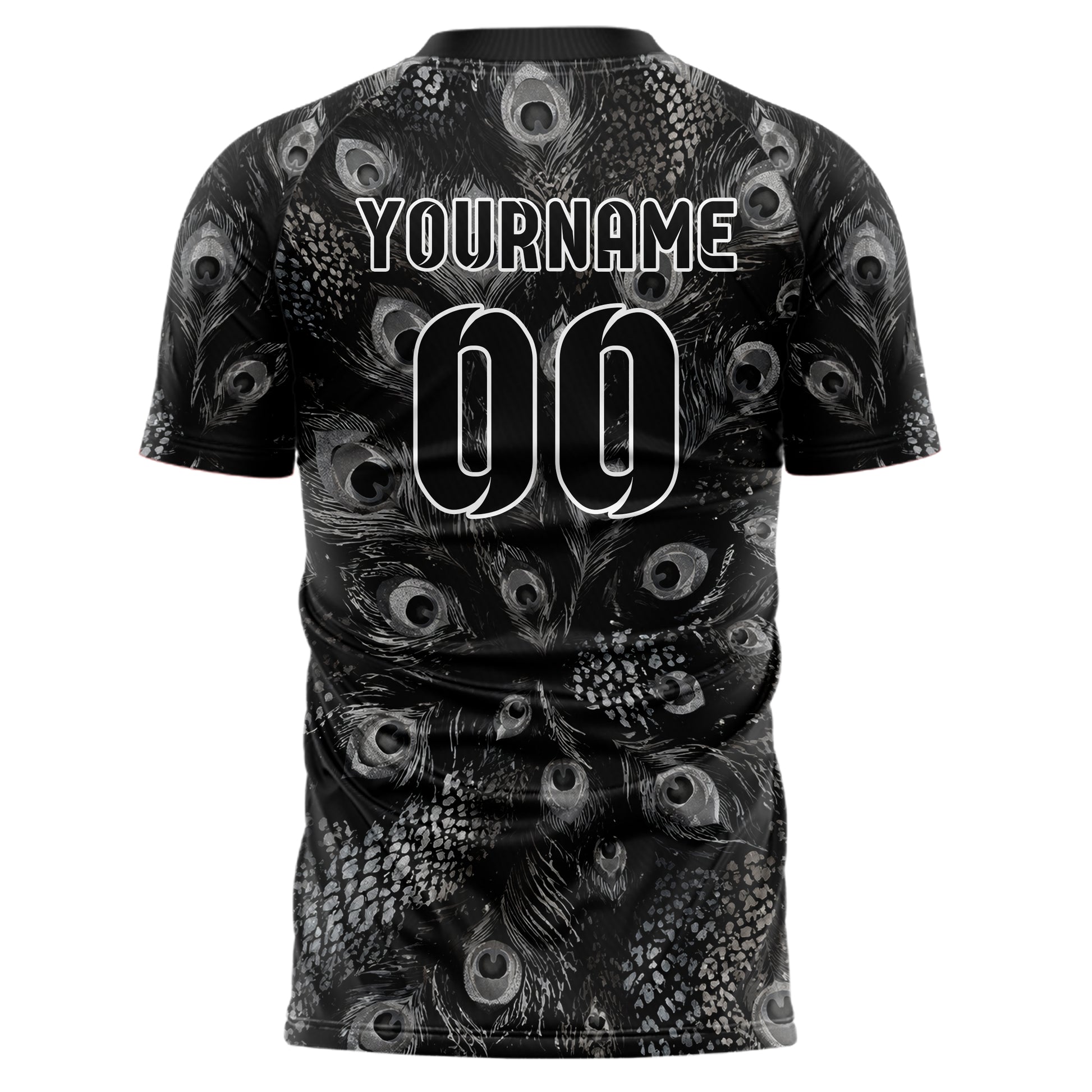 Schwarz klassisches Animal Print Peacock Feather Design 08-0009 individuelles Fußballtrikot back