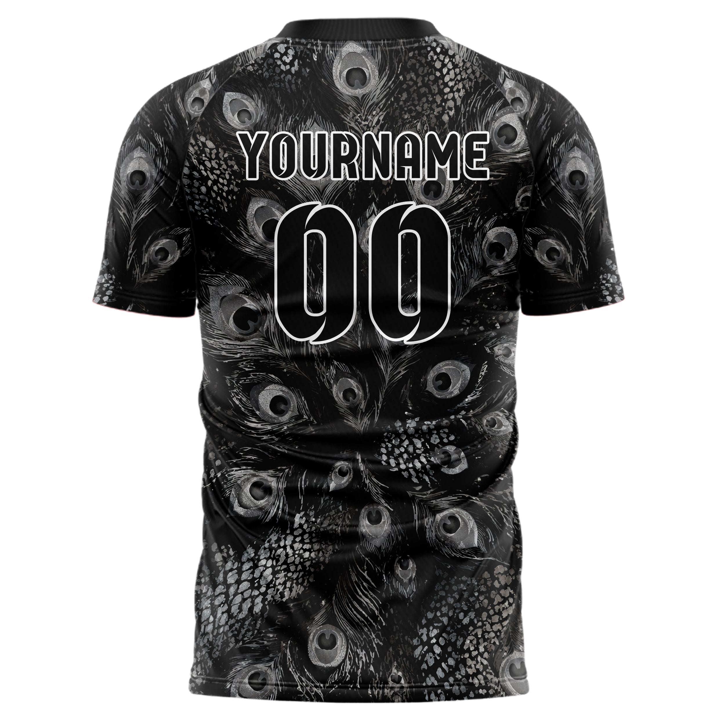 Schwarz klassisches Animal Print Peacock Feather Design 08-0009 individuelles Fußballtrikot back